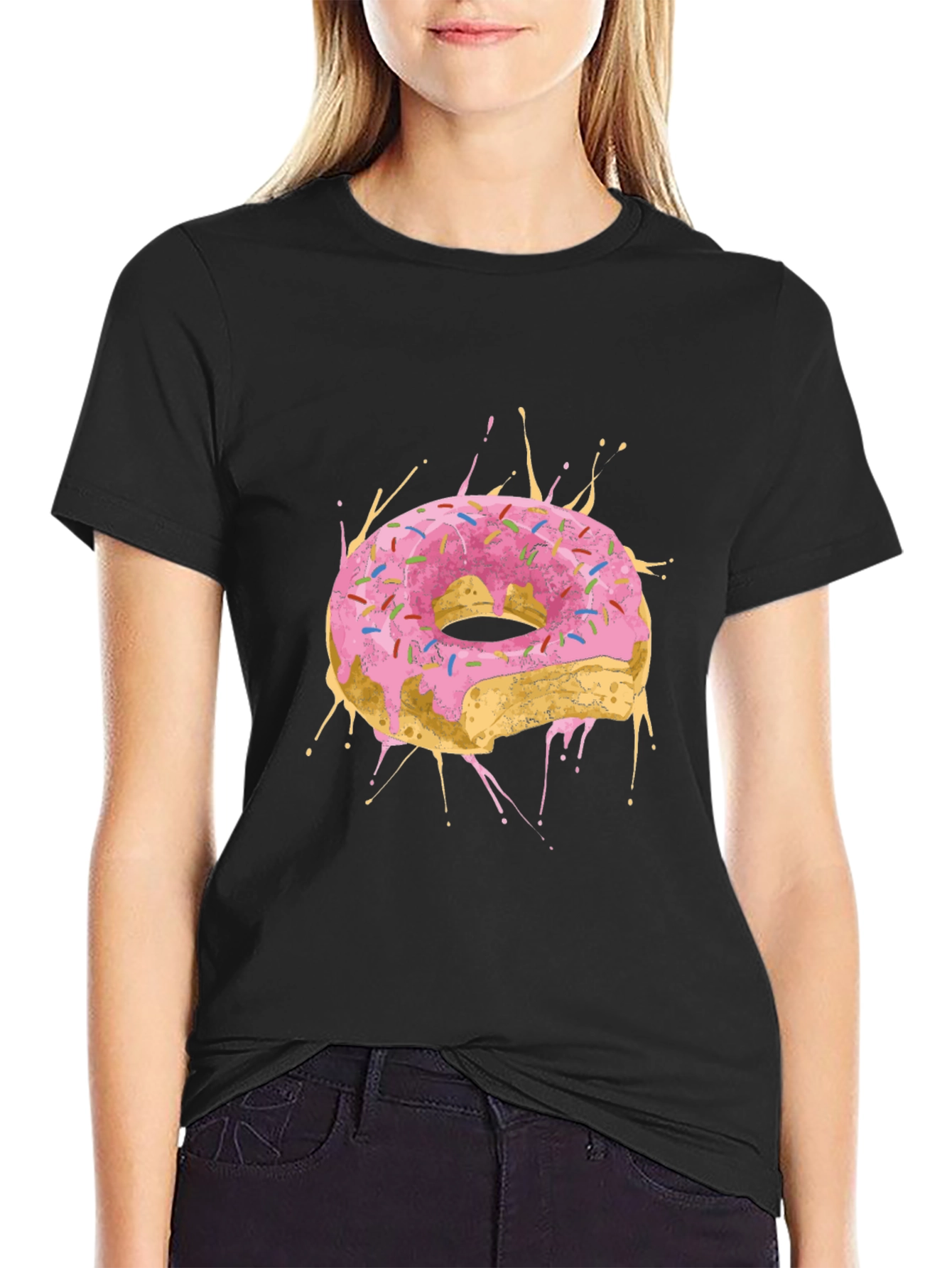 Black Donut Splash Graphic Tee - Black Cotton T-Shirt view 2