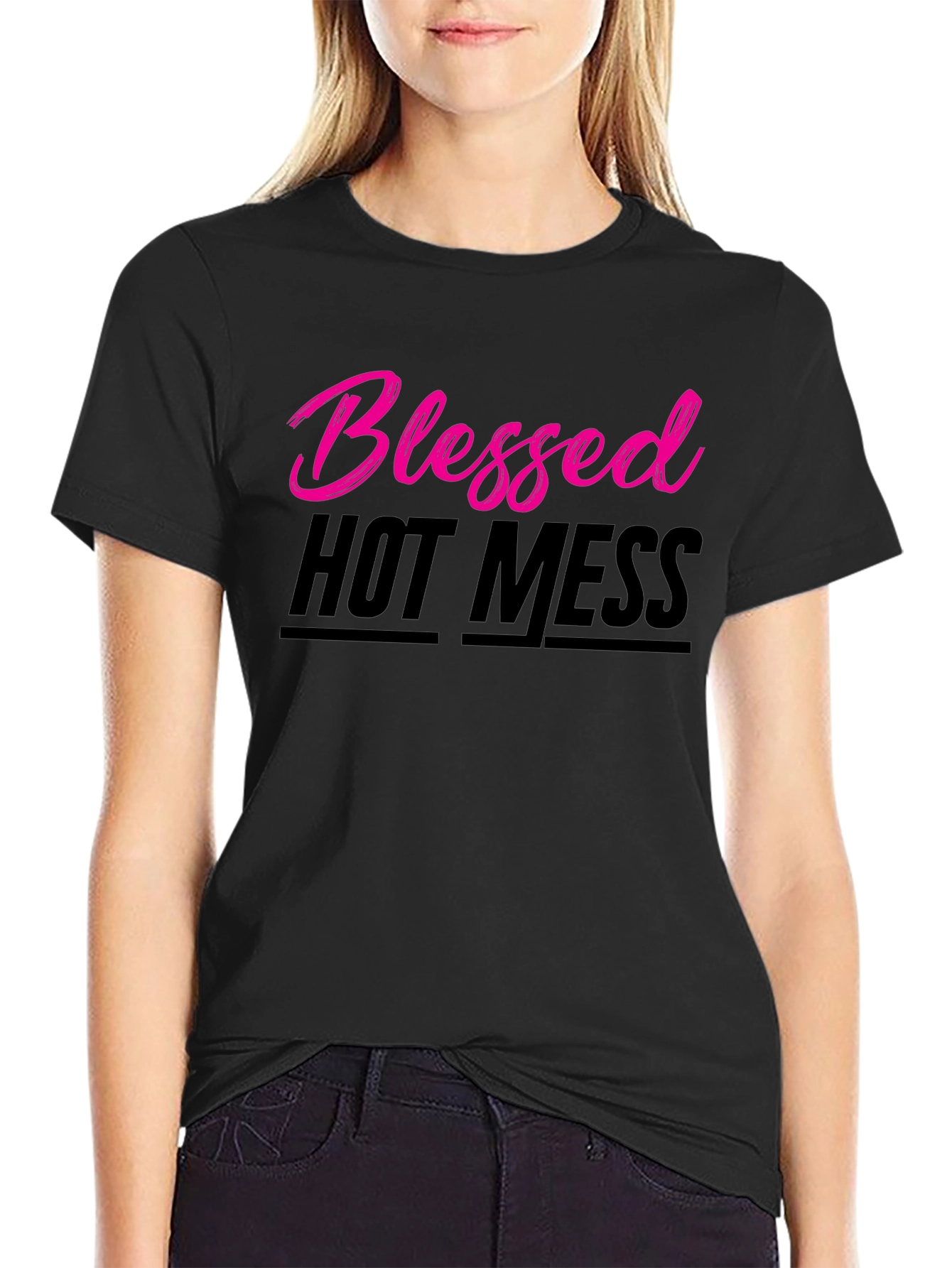 Black Blessed Hot Mess T-Shirt - Trendy Graphic Tee view 2