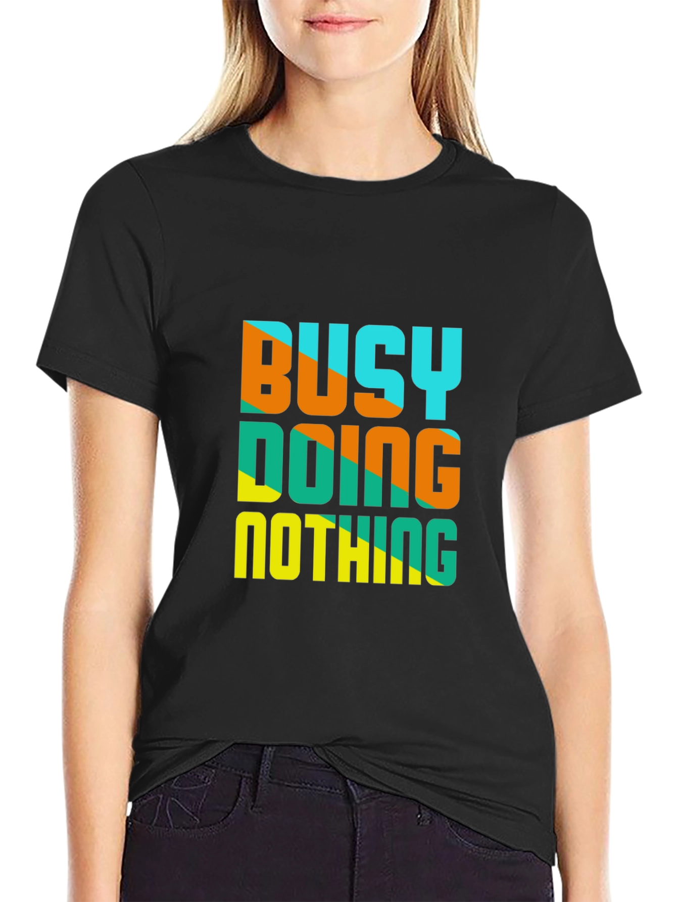 Black Busy Doing Nothing Graphic Tee - Casual Black T-Shirt view 2
