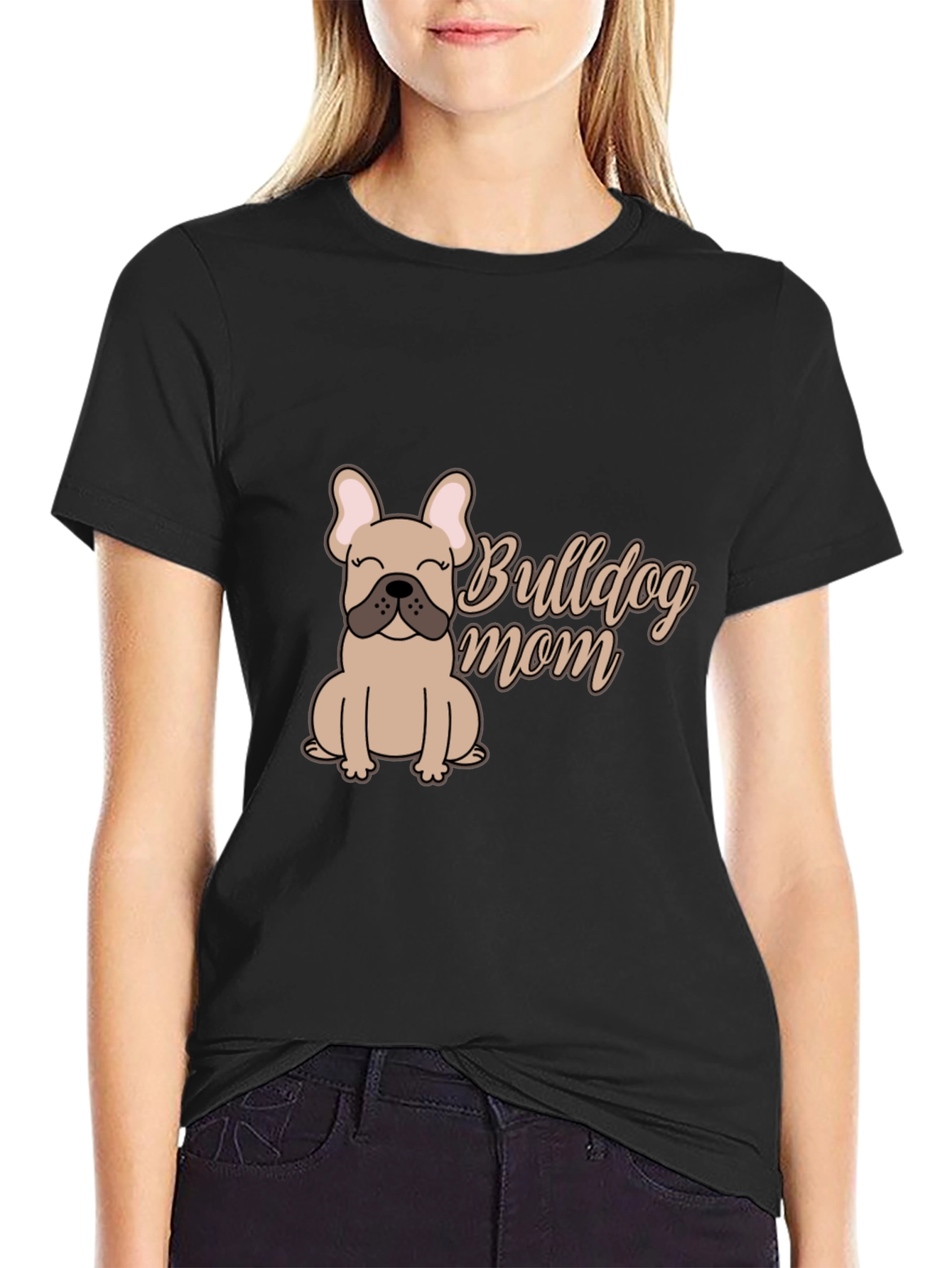 Black Bulldog Mom Graphic Tee - Soft Cotton Blend view 2