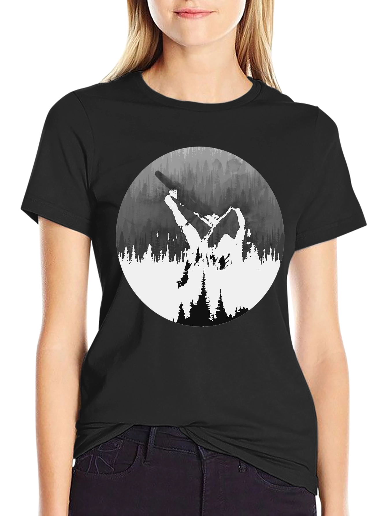 Black Nature Silhouette Graphic Tee - Black view 2