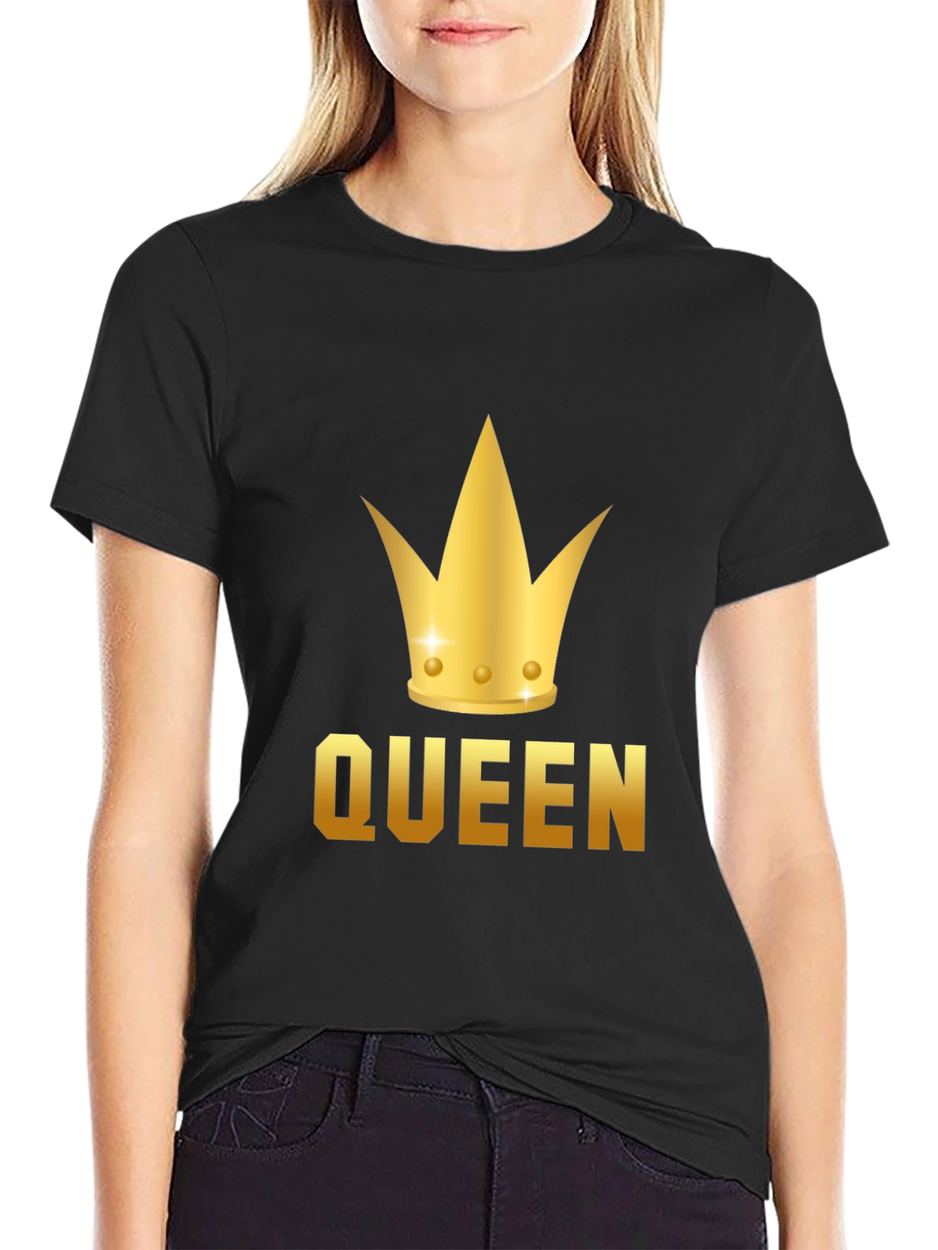 Black Queen Crown Graphic Tee - Black Cotton T-Shirt view 2