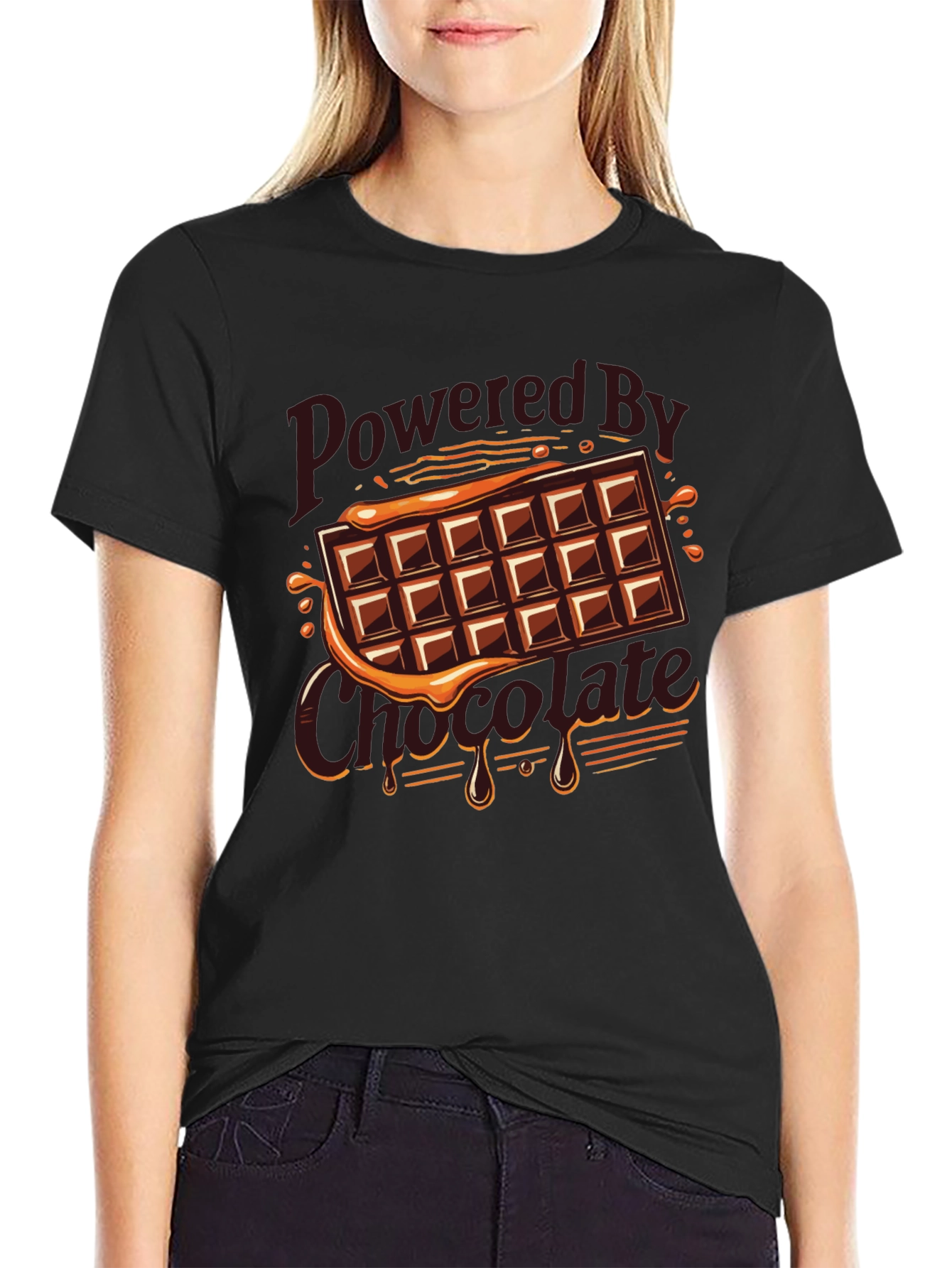 Black Powered By Chocolate Graphic Tee view 2