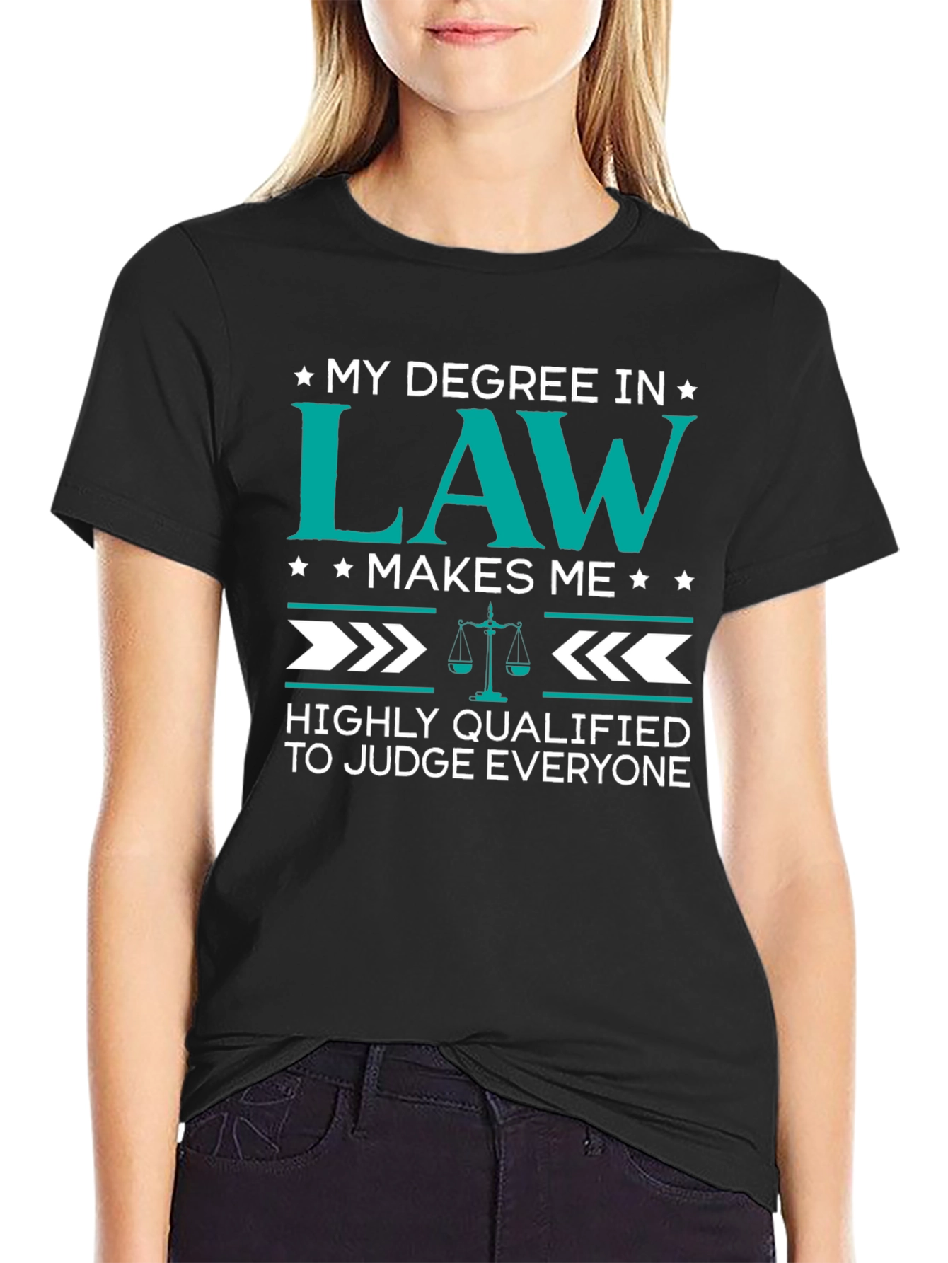 Black Law Degree Humor T-Shirt - Judge Everyone view 2