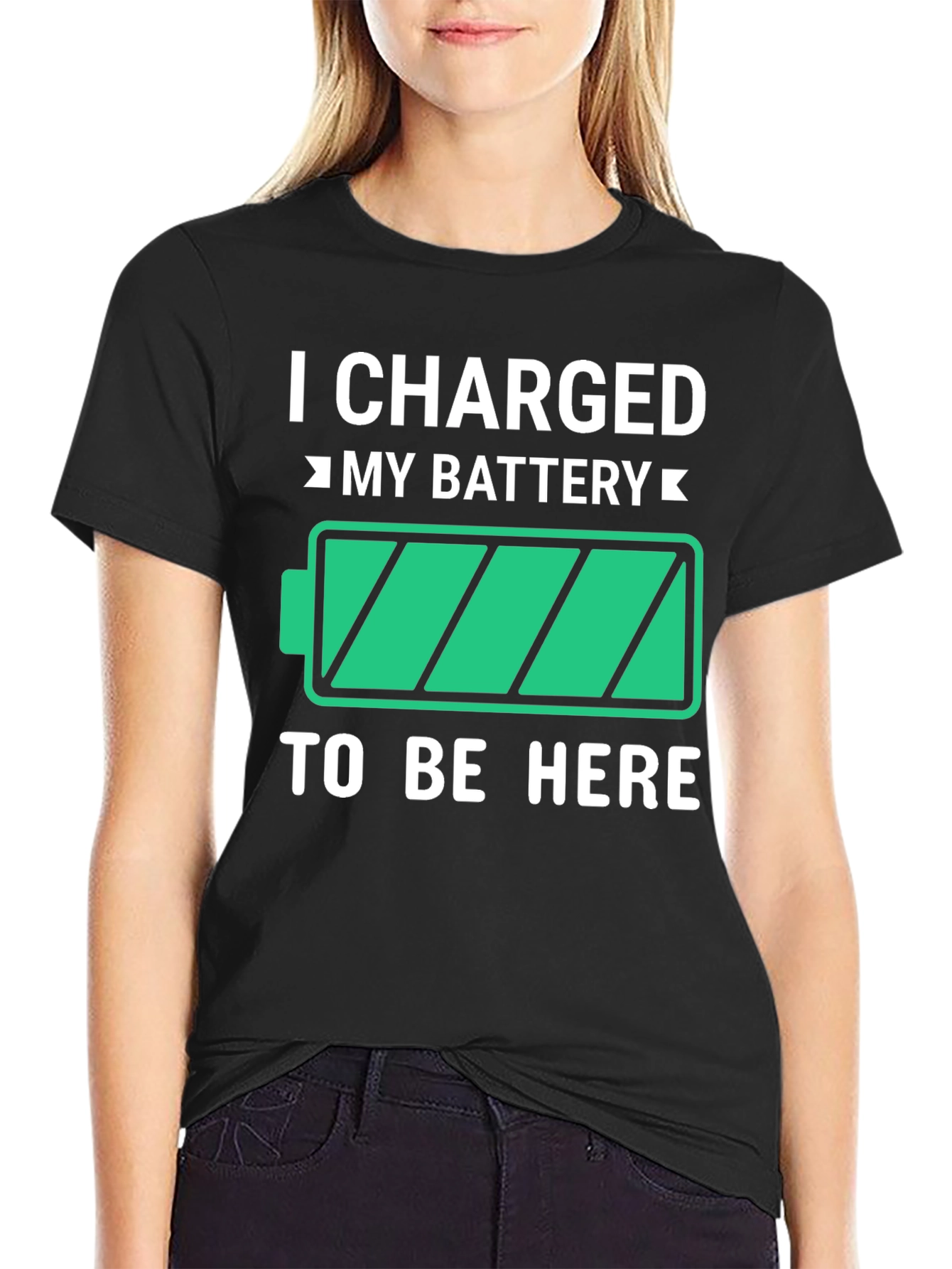 Black I Charged My Battery Funny T-Shirt view 2