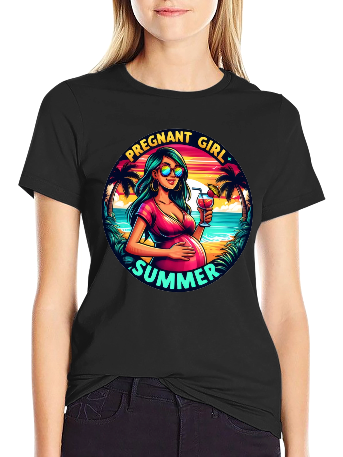 Black Pregnant Girl Summer Graphic T-Shirt view 2