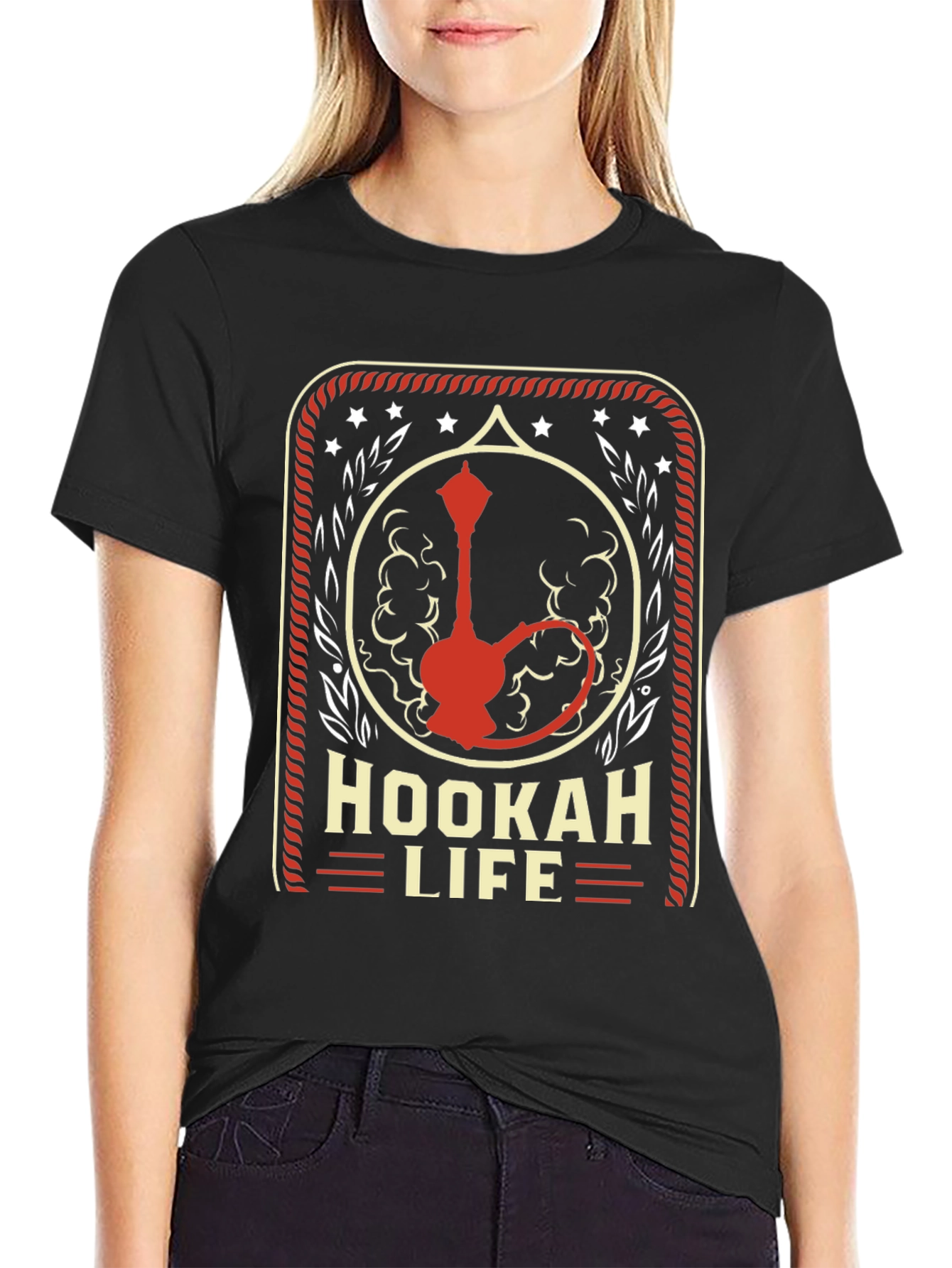 Black Hookah Life Graphic T-Shirt - Casual Wear view 2