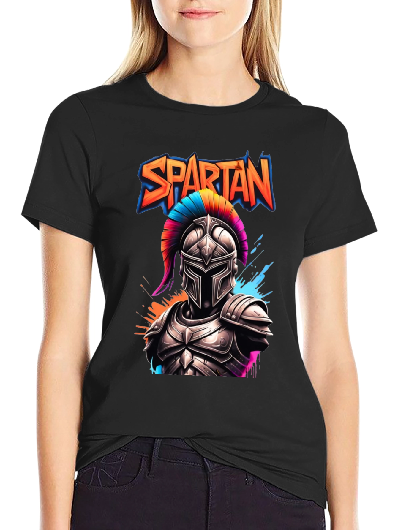 Black Spartan Warrior Graphic T-Shirt view 2