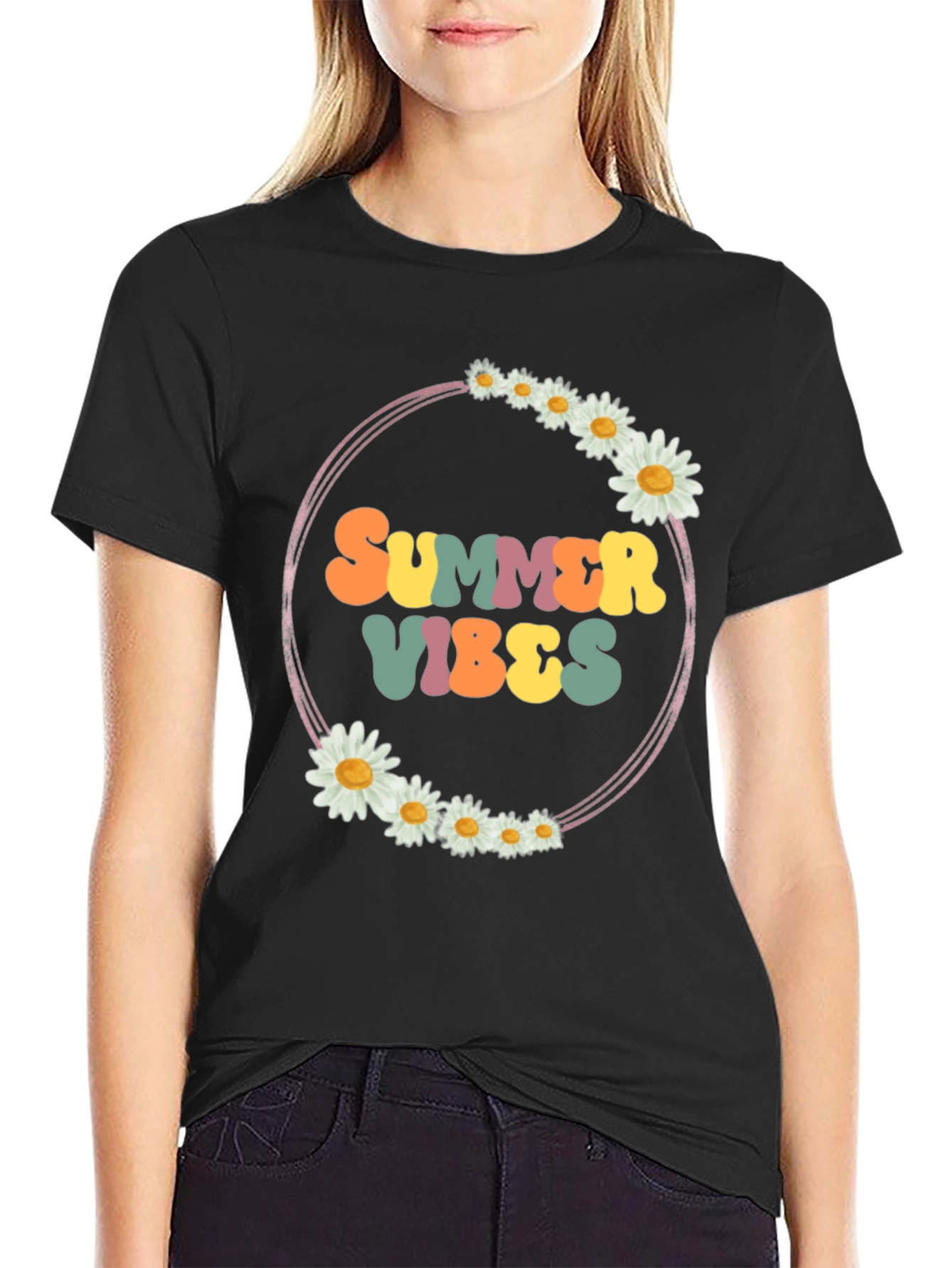 Black Summer Vibes Daisy Graphic Tee view 2