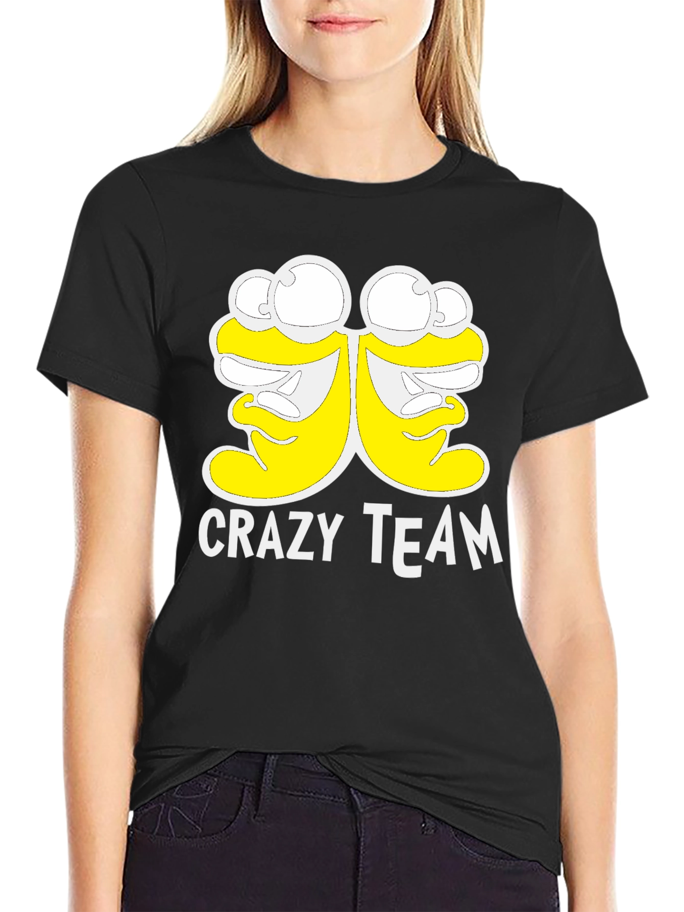 Black Crazy Team Graphic Tee - Soft Black Cotton T-Shirt view 2