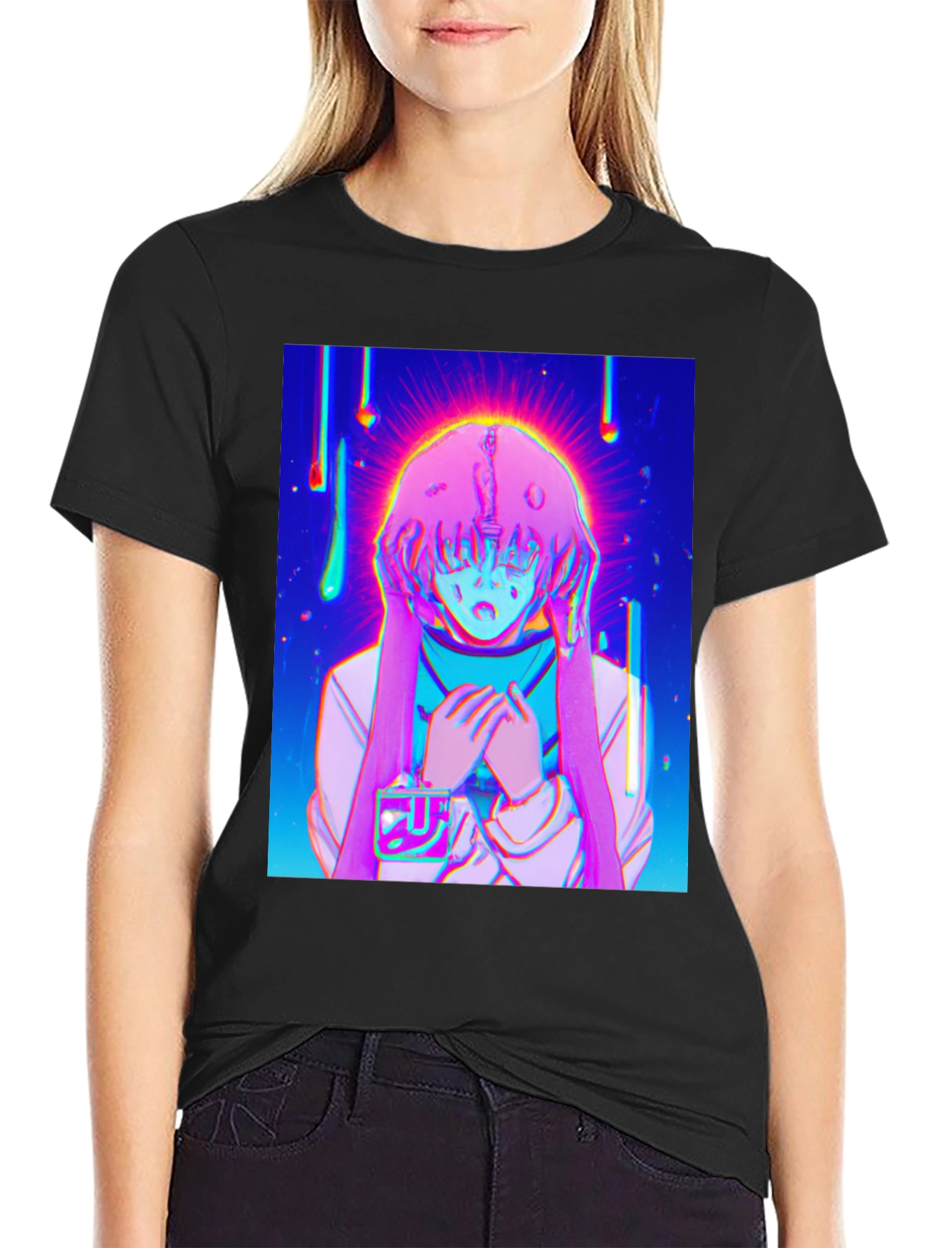 Black Anime Girl Graphic T-Shirt - Vivid Black Tee view 2