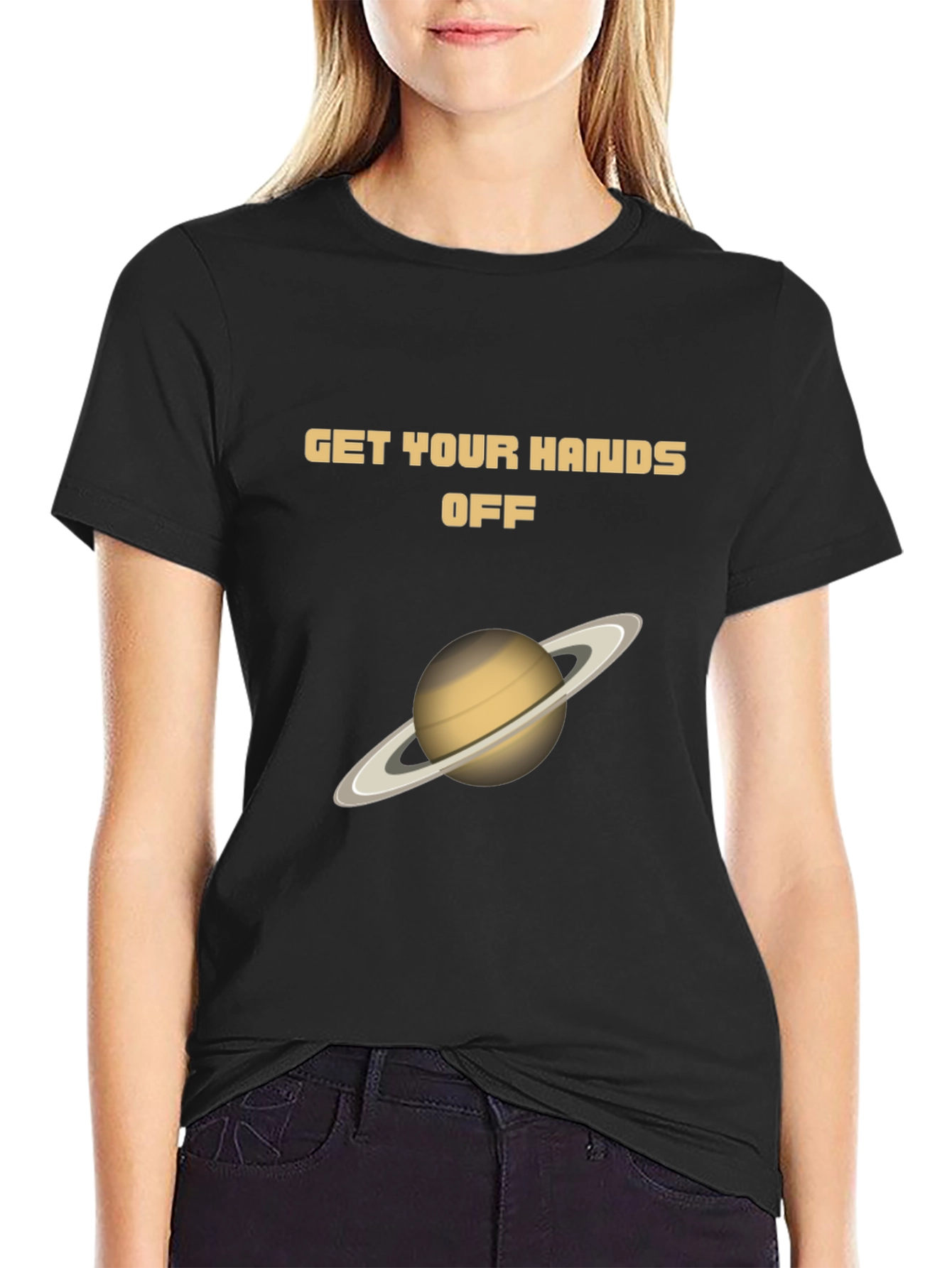 Black Get Your Hands Off Saturn Graphic T-Shirt view 2