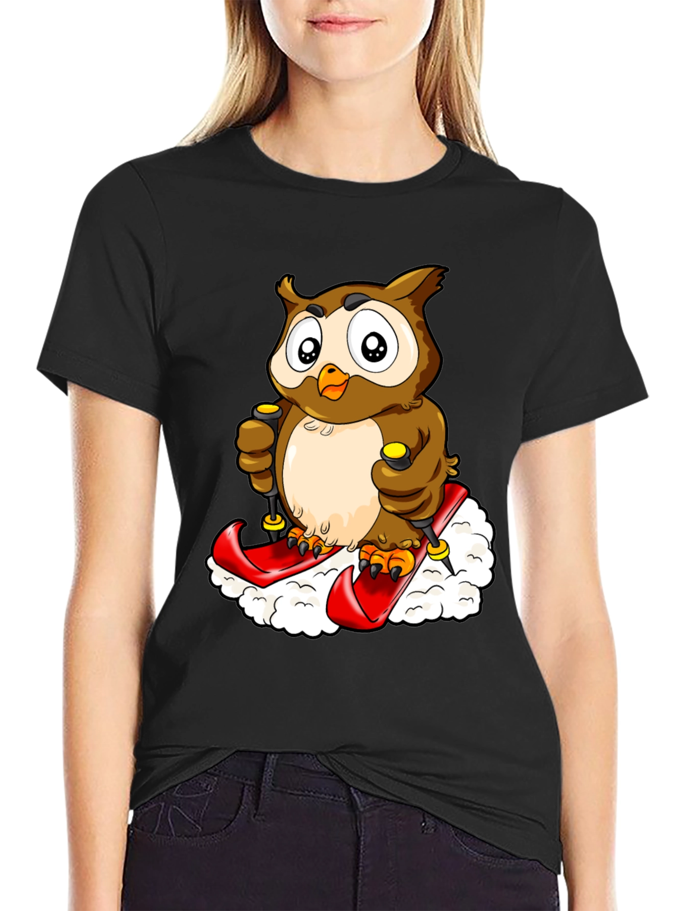 Black Owl Skiing Graphic Tee - Black view 2