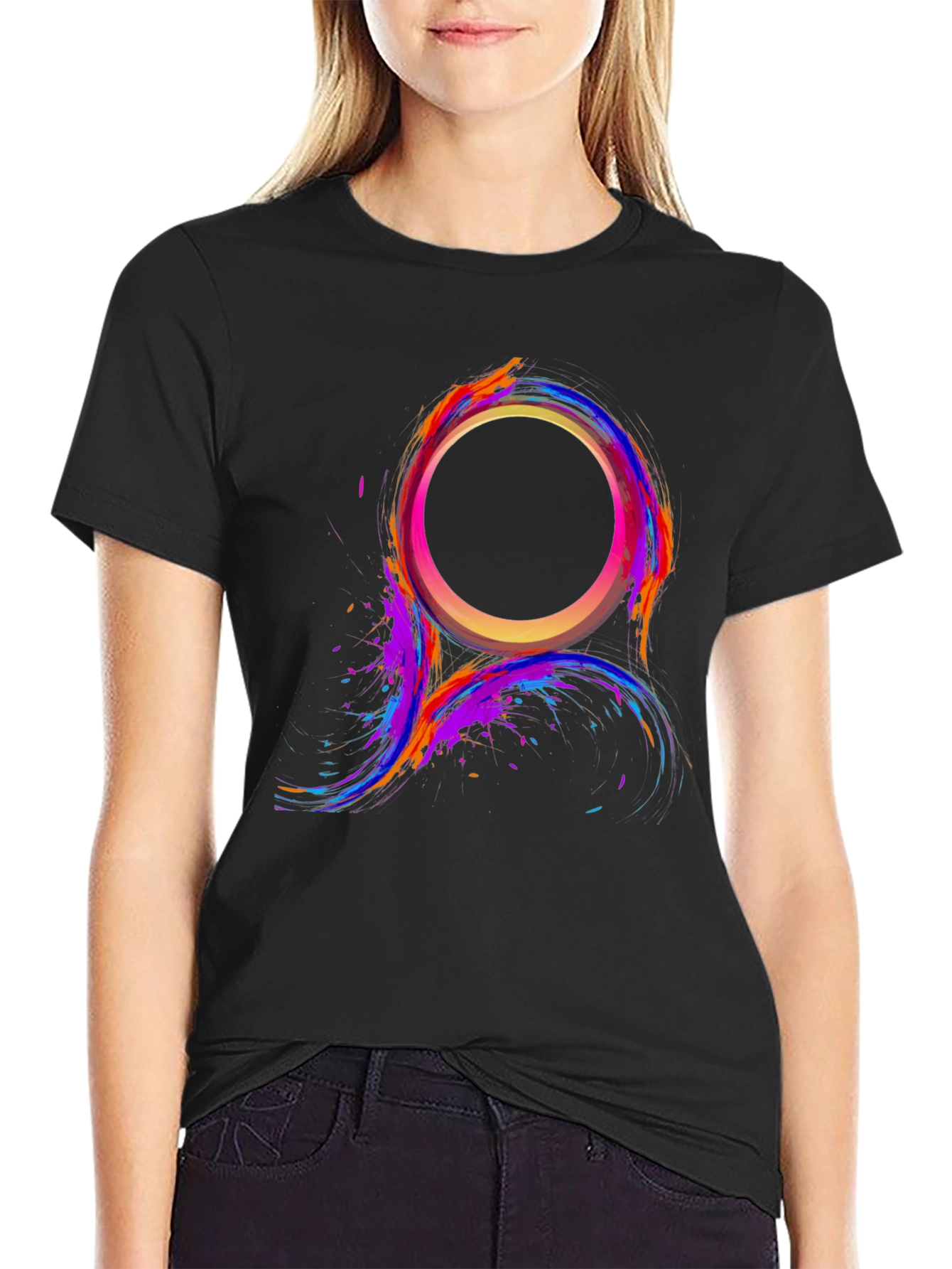 Black Abstract Color Burst Circle T-Shirt view 2
