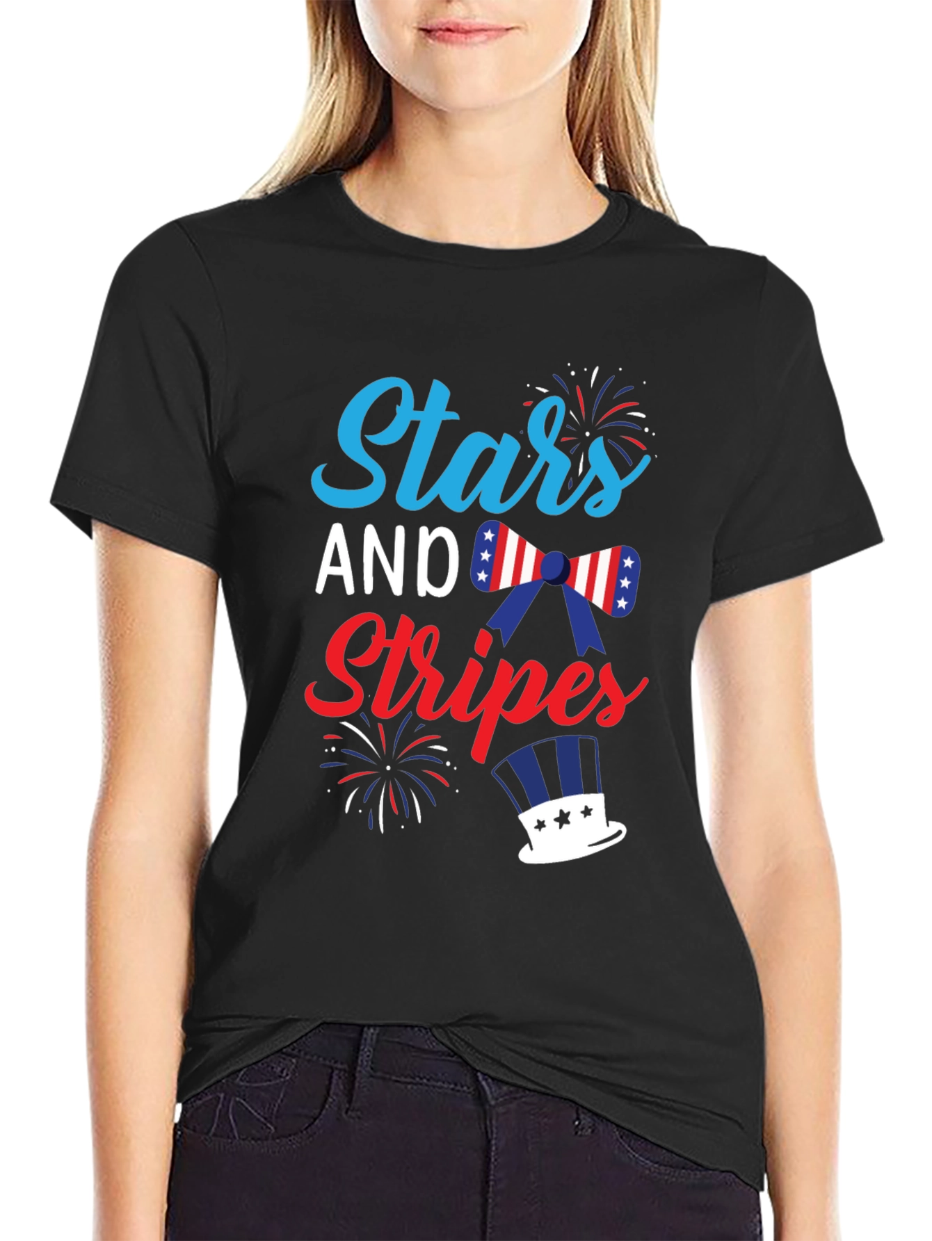 Black Stars and Stripes Patriotic Graphic T-Shirt view 2