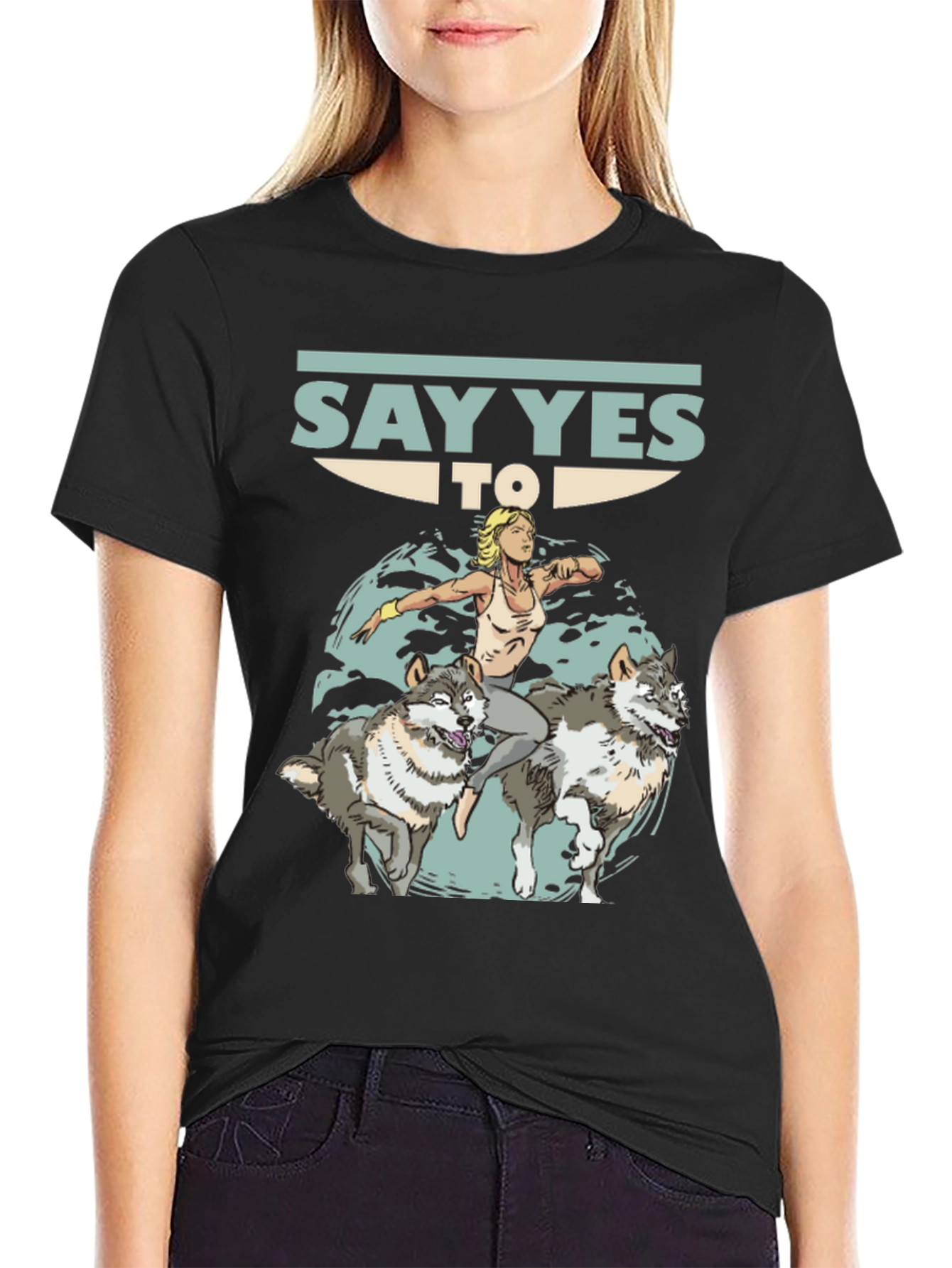 Black Say Yes To Wolves Graphic Tee - Unisex Black T-Shirt view 2