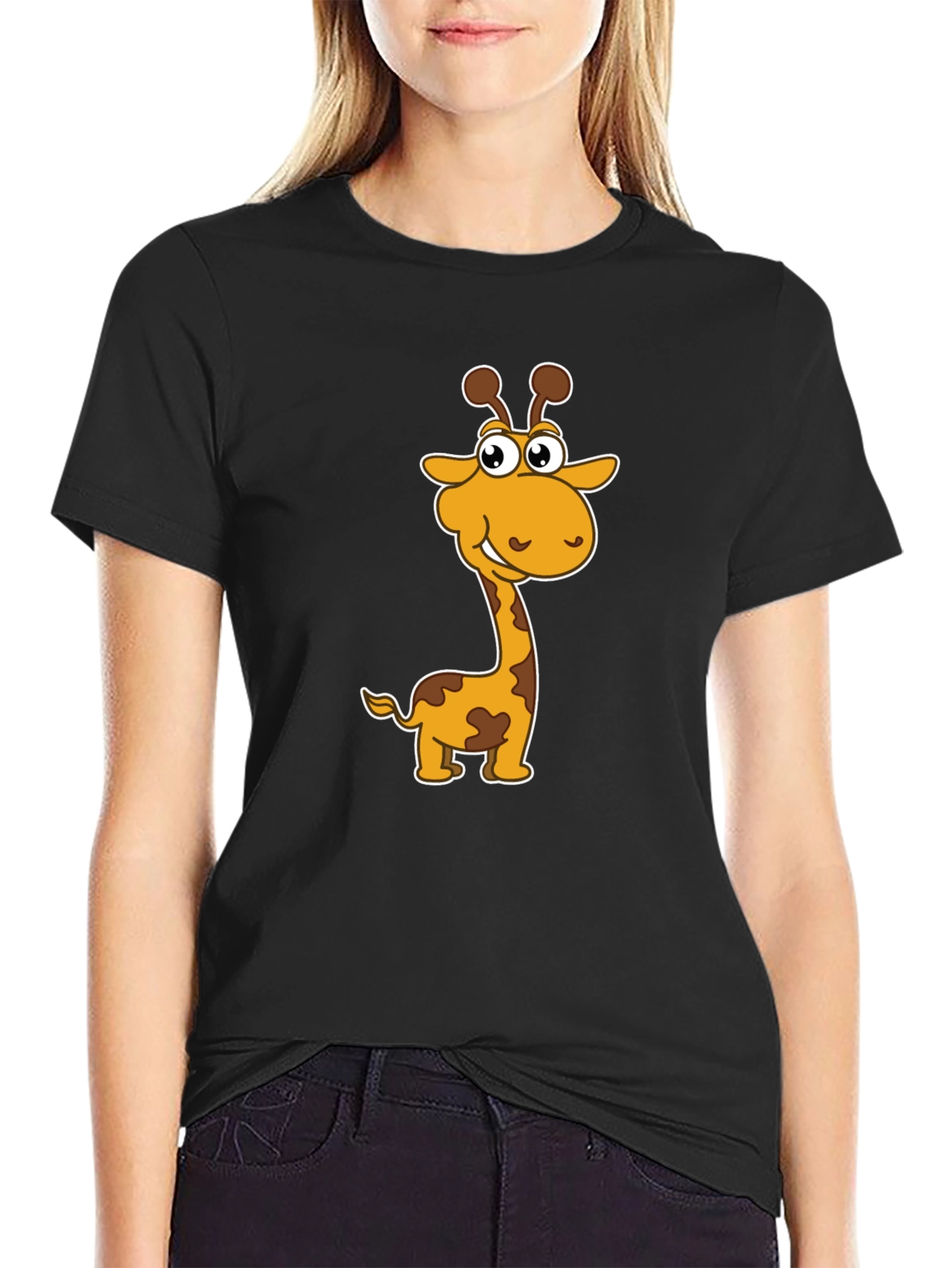 Black Cartoon Giraffe Graphic Tee - Men's Black T-Shirt view 2