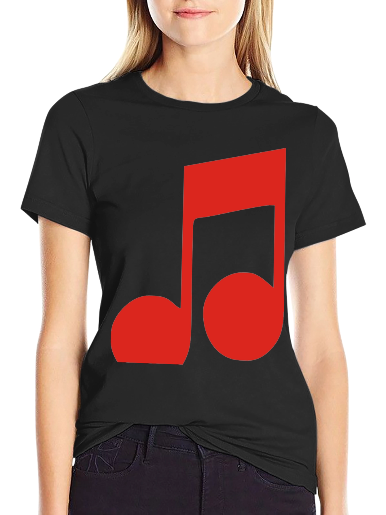 Black Red Music Note Graphic Black T-Shirt view 2
