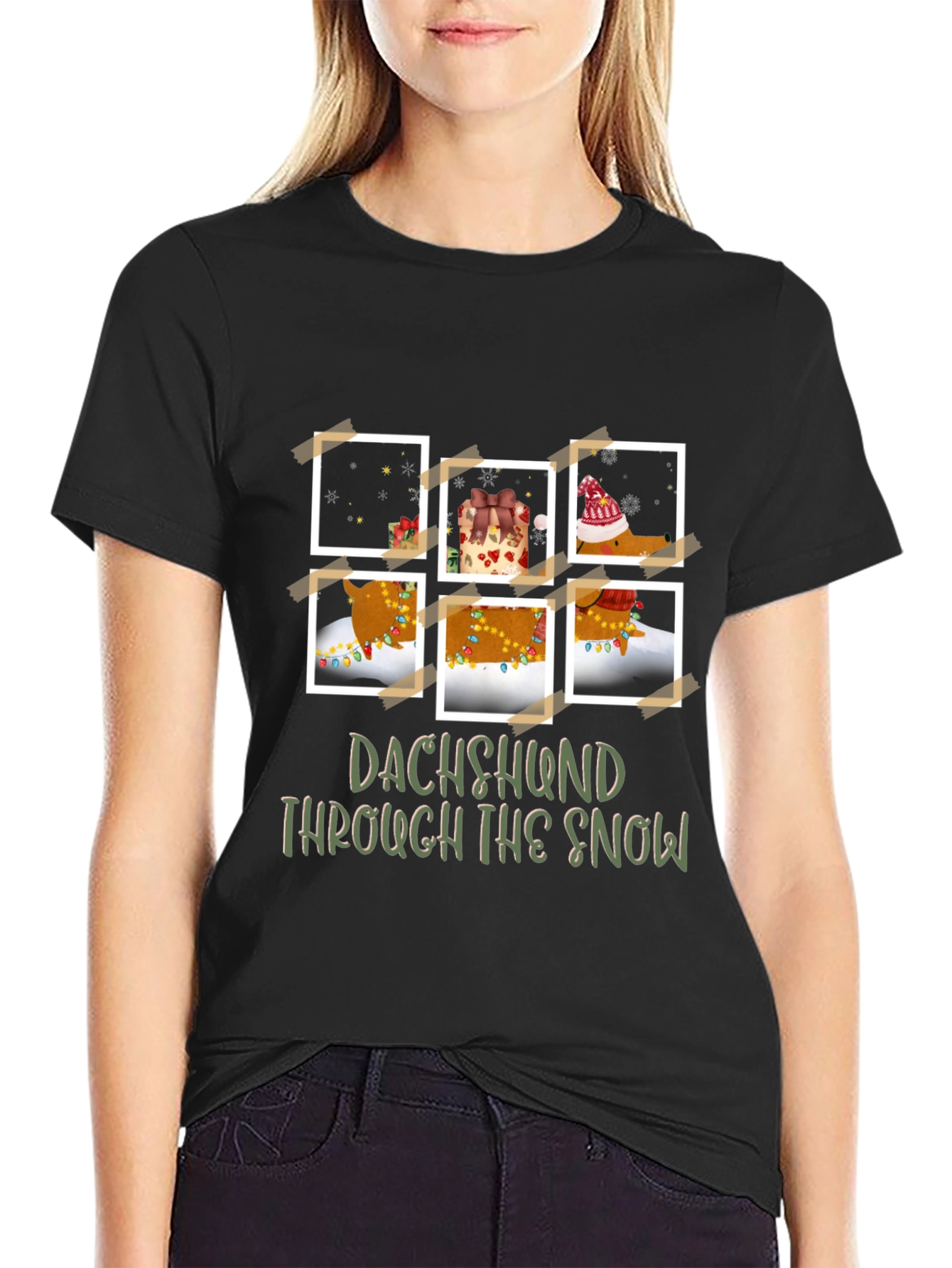 Black Dachshund Through The Snow T-Shirt view 2