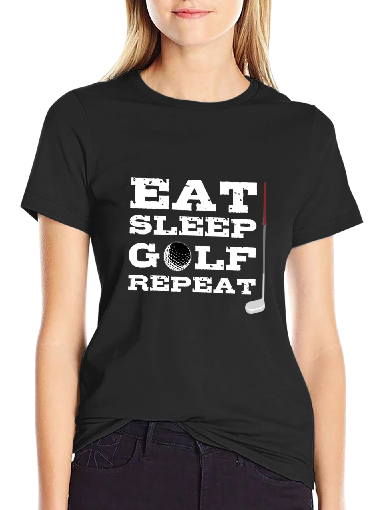 Black Eat Sleep Golf Repeat Black T-Shirt for Golf Lovers view 2