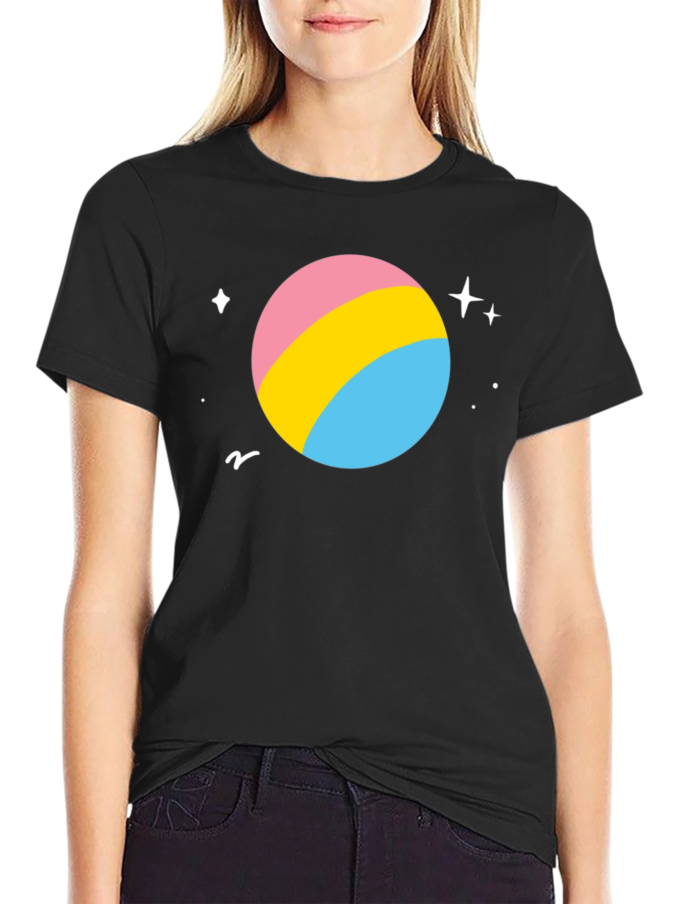 Black Pansexual Pride Planet T-Shirt - Black view 2
