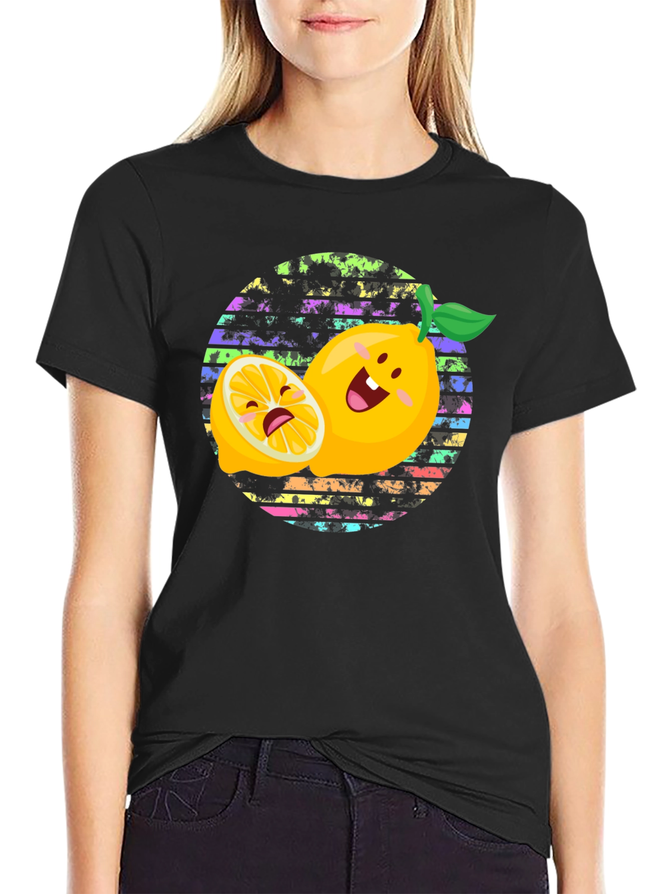 Black Funny Lemon Graphic Tee - Unisex Black T-Shirt view 2