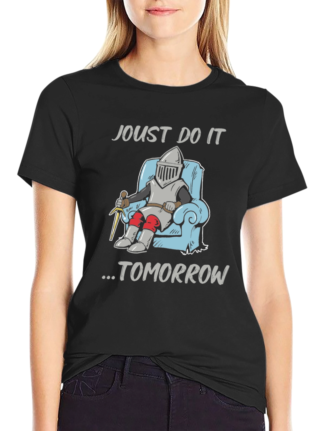 Black Joust Do It Tomorrow Funny Knight T-Shirt view 2