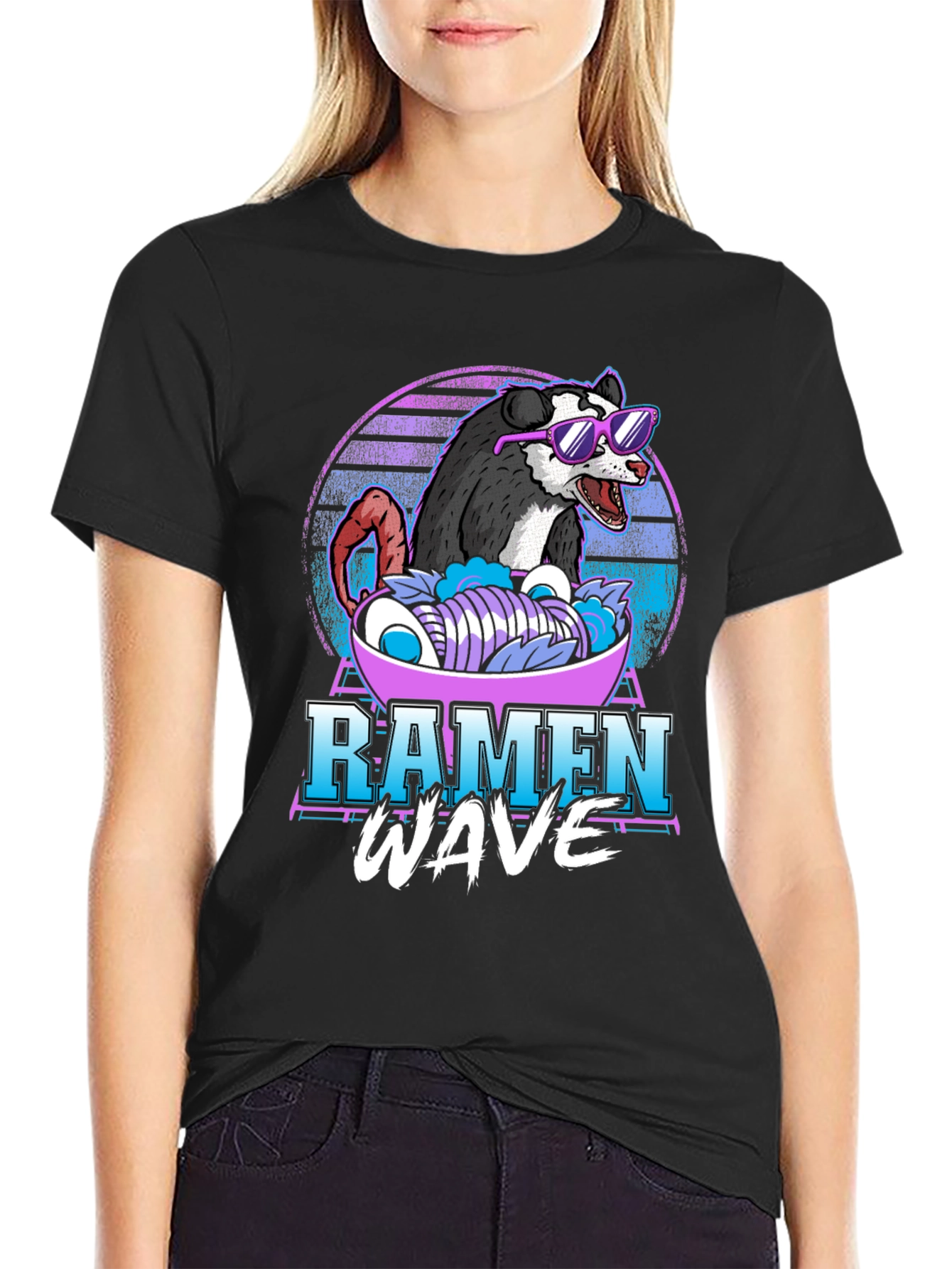 Black Ramen Wave Opossum T-Shirt view 2