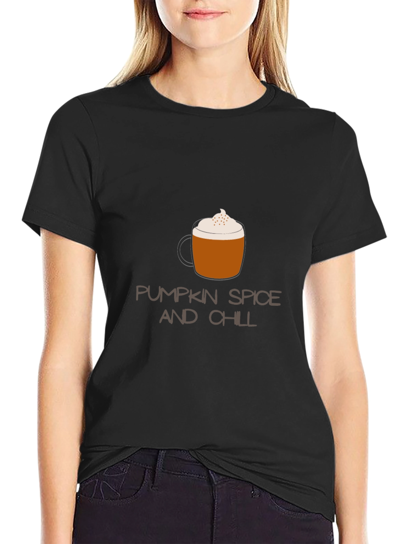 Black Pumpkin Spice and Chill Graphic Tee view 2