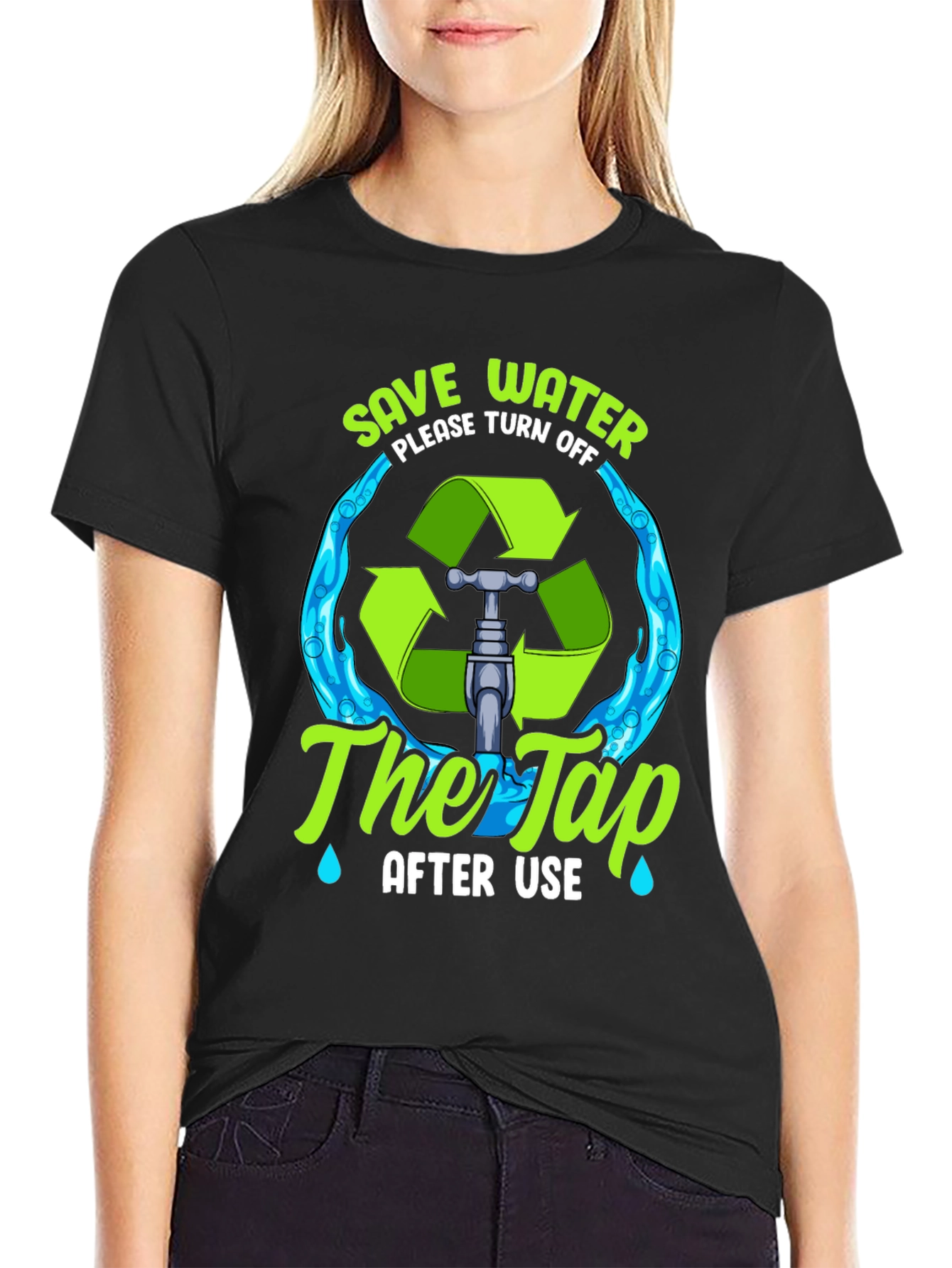 Black Save Water T-Shirt: Eco-Friendly Design view 2
