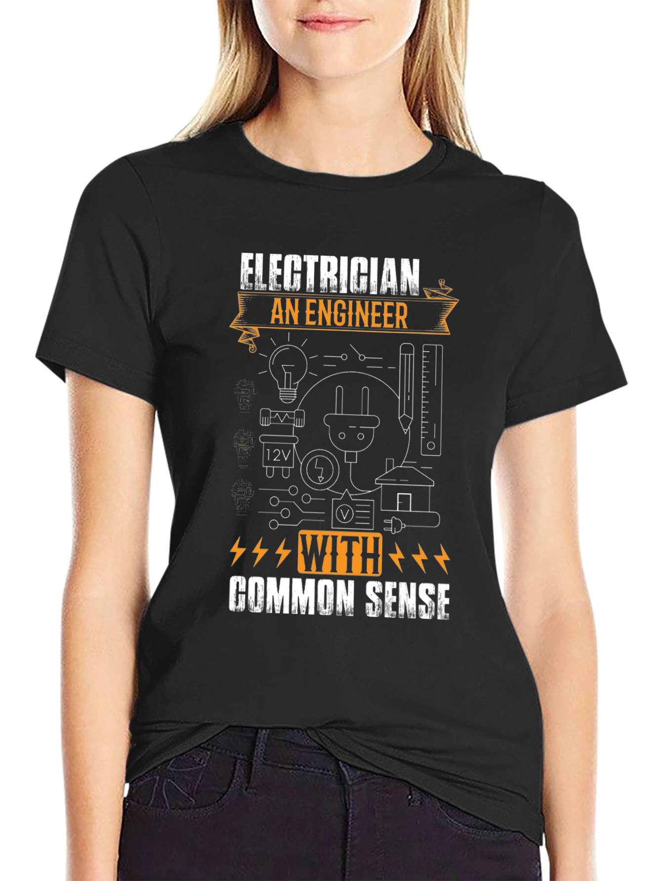 Black Electrician Common Sense Graphic T-Shirt view 2