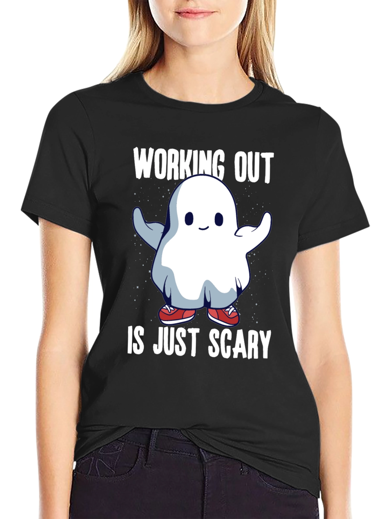 Black Workout Ghost T-Shirt - Scary Gym Humor Tee view 2