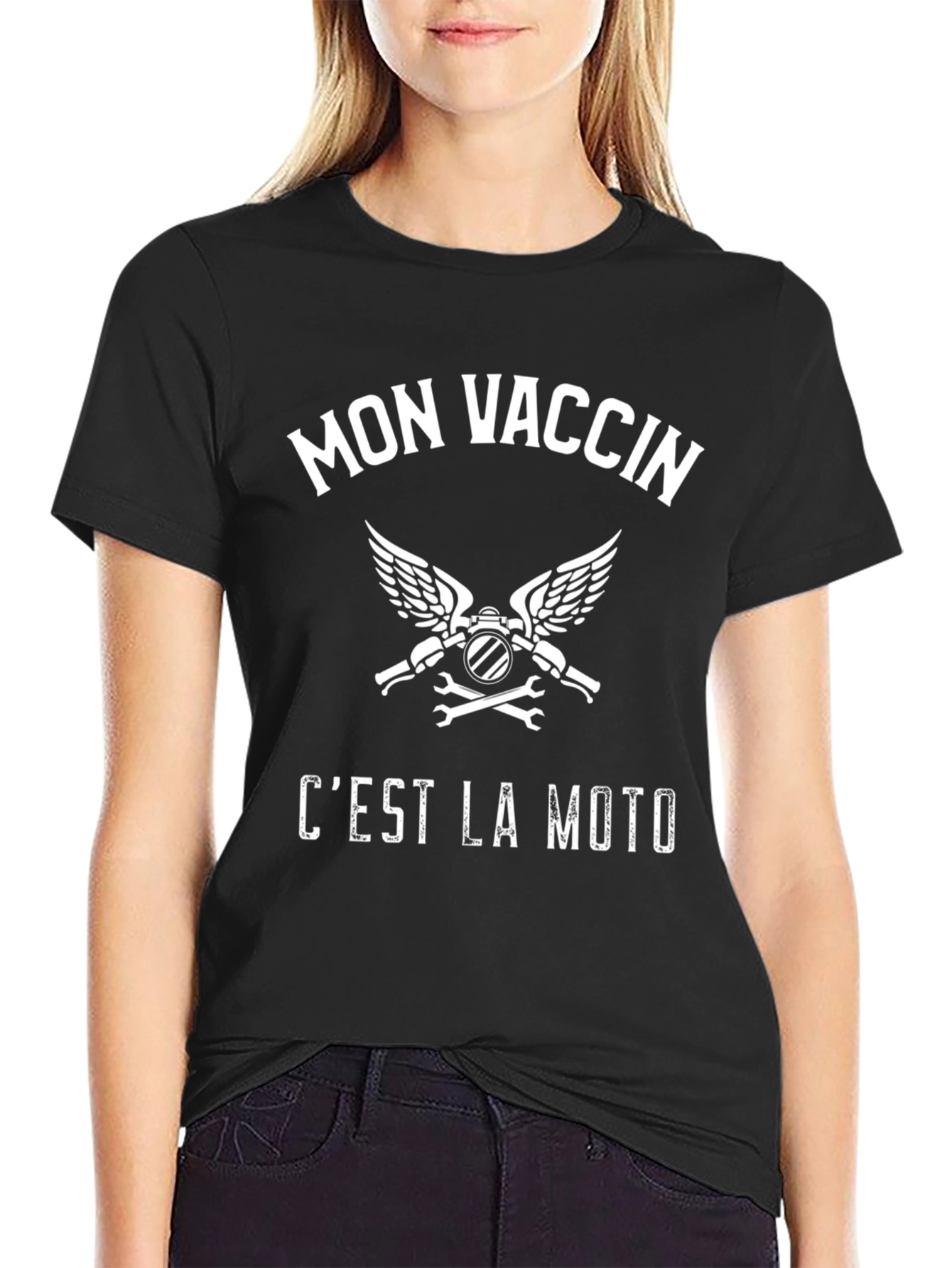 Black Mon Vaccin C'est La Moto T-Shirt - Black Cotton Graphic Tee view 2