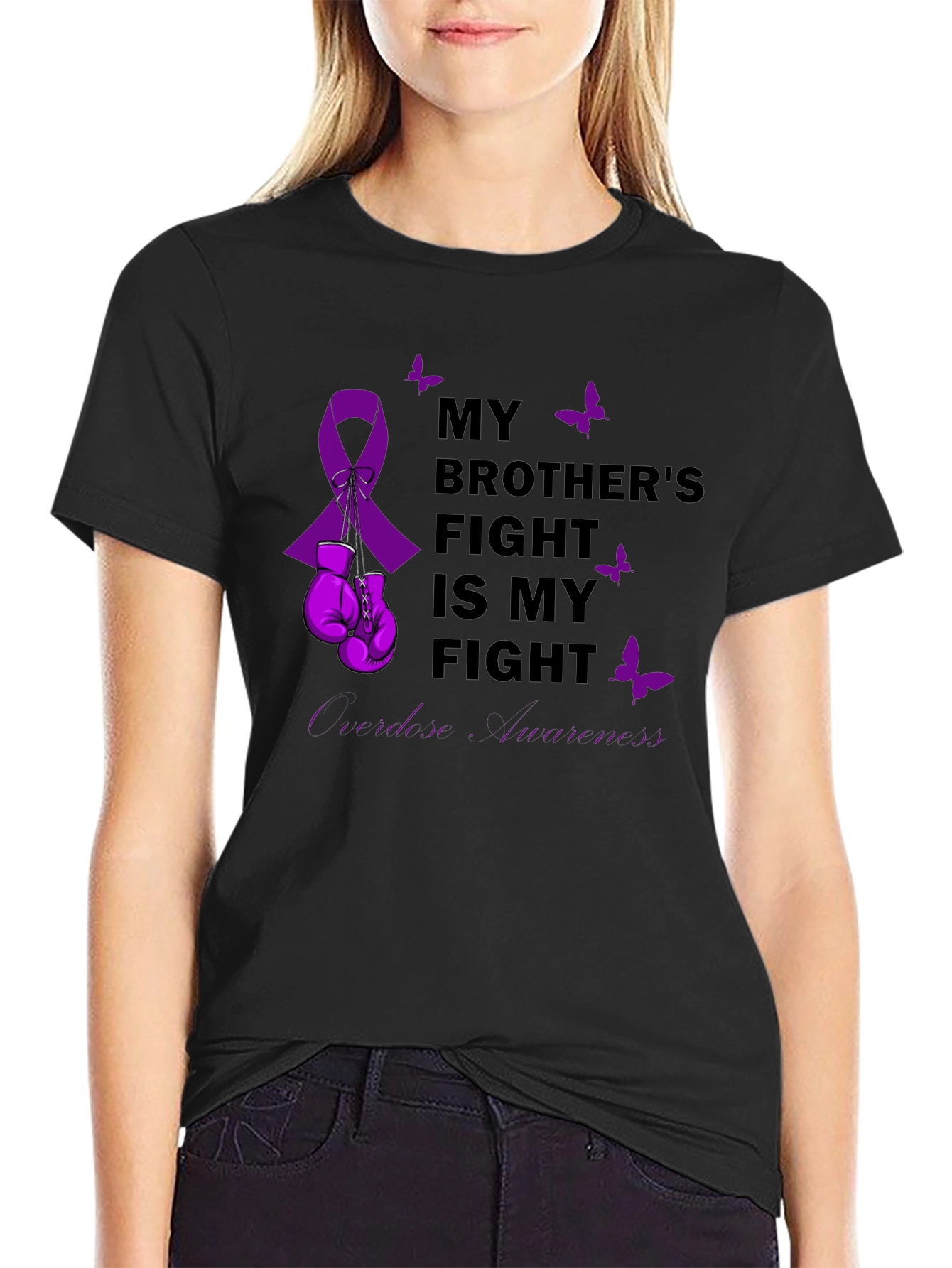 Black Brother's Fight Awareness Ribbon T-Shirt view 2