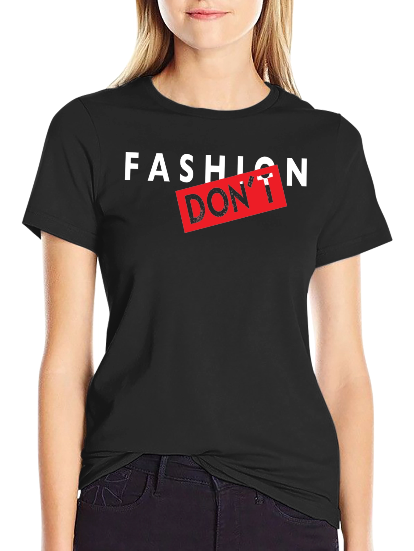 Black Fashion Don't Graphic Print Black T-Shirt view 2