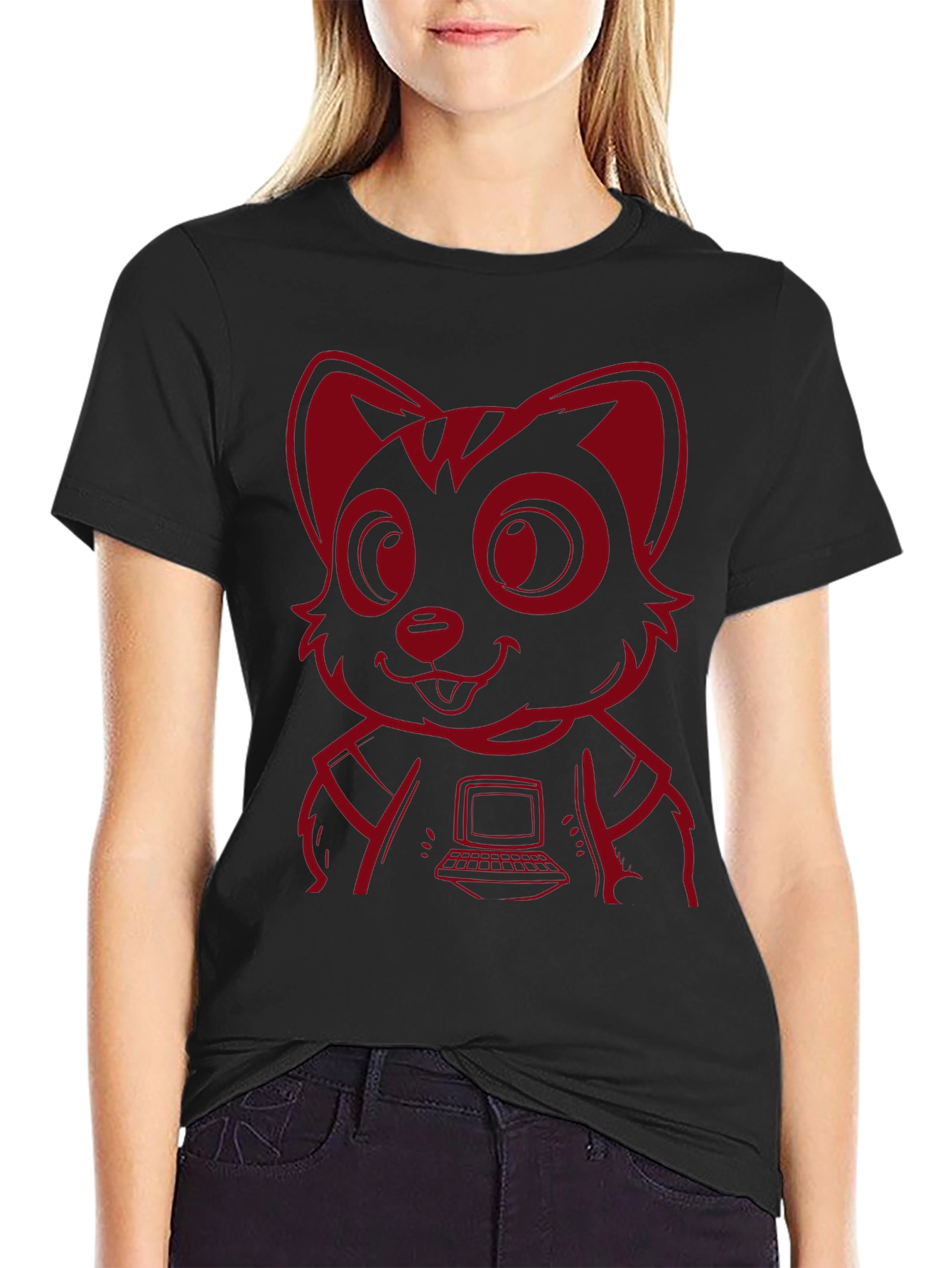 Black Red Raccoon Programmer T-Shirt - Cool Cartoon Design view 2