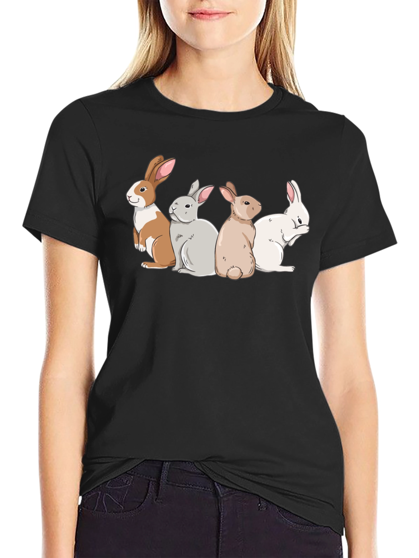 Black Bunny Squad Graphic Tee - Soft Cotton T-Shirt view 2