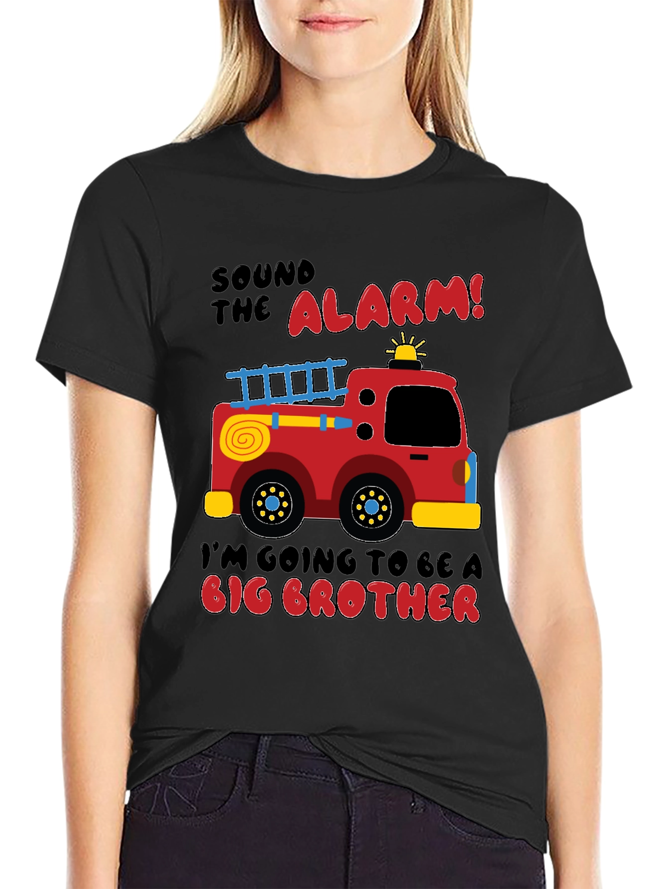 Black Big Brother Firetruck Announcement T-Shirt view 2