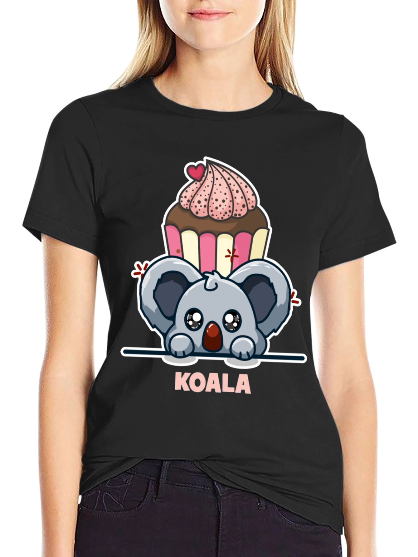 Black Koala & Cupcake Graphic Tee - Sweet Kawaii Style view 2