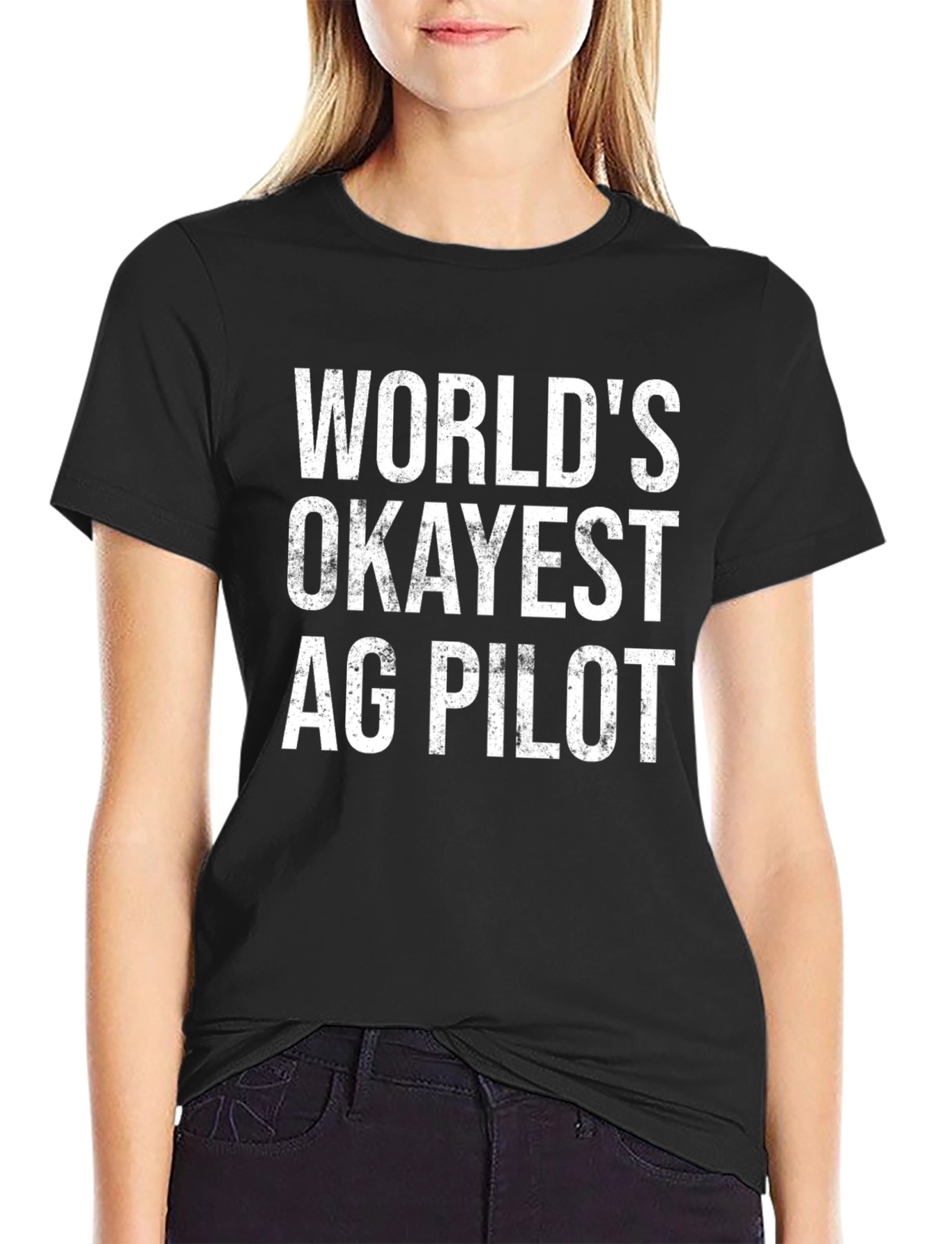 Black World's Okayest AG Pilot Graphic T-Shirt view 2