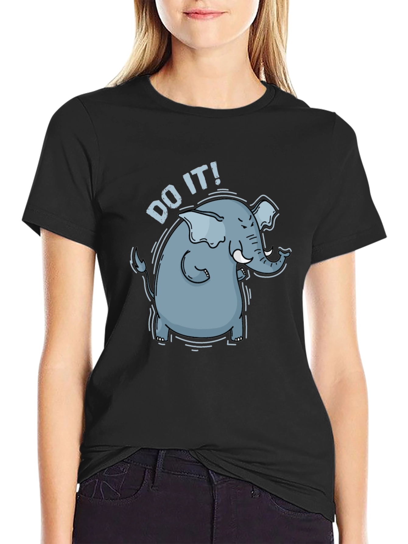 Black Motivational Elephant Graphic Tee - "Do It!" Black T-Shirt view 2