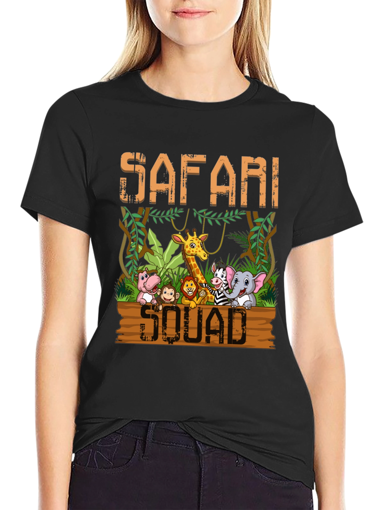 Black Safari Squad T-Shirt - Jungle Animal Cartoon view 2