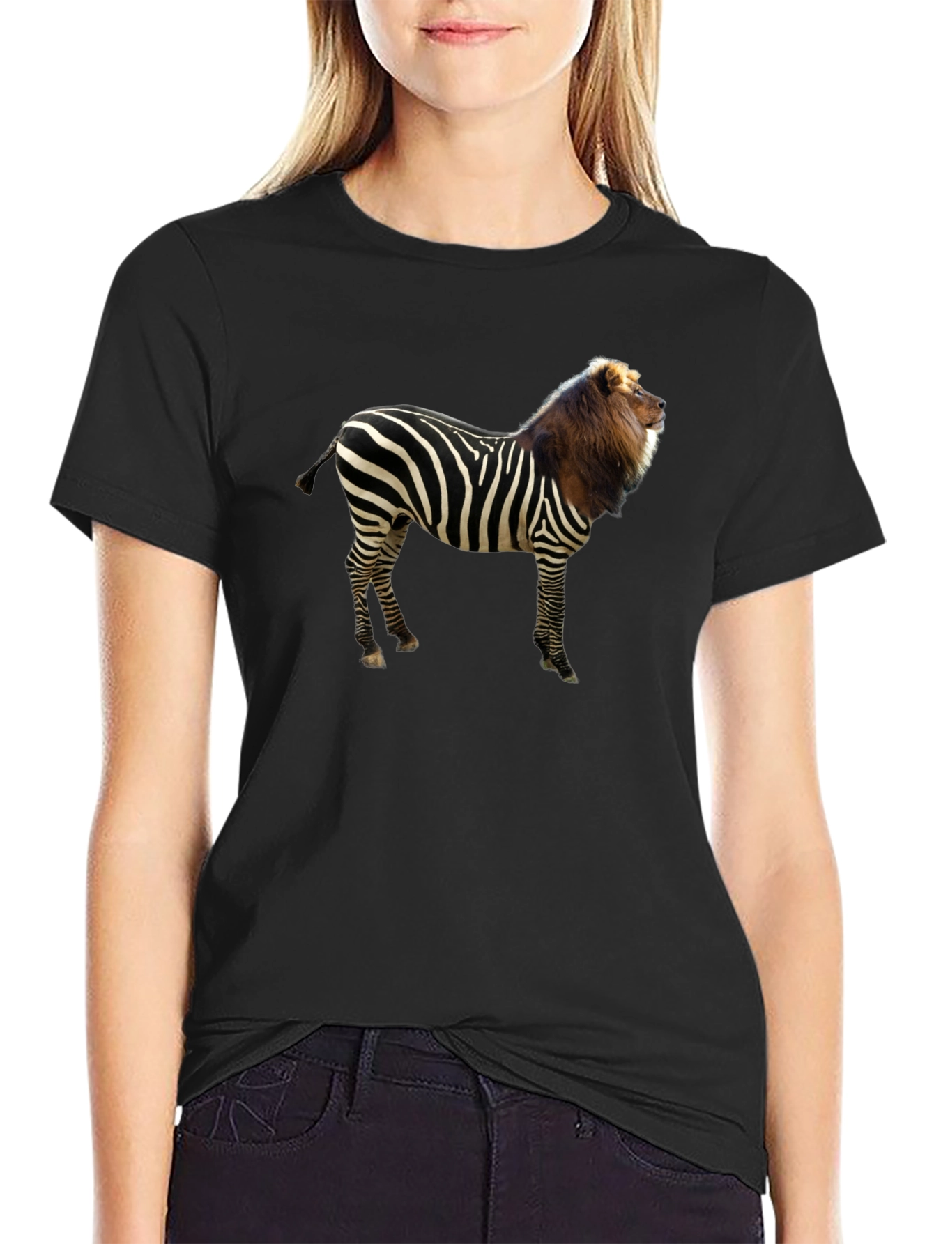 Black Zebra Lion Hybrid Graphic T-Shirt view 2