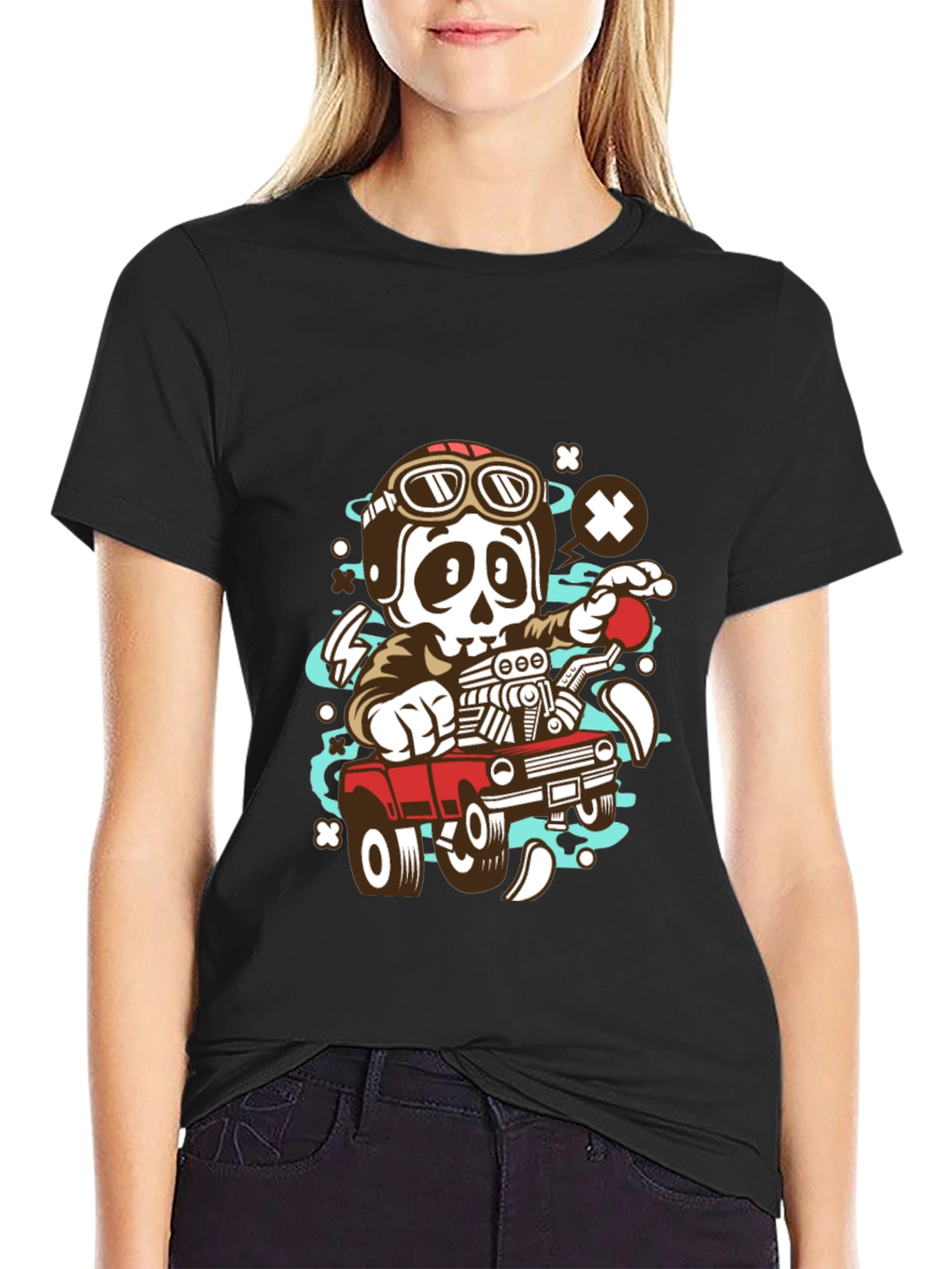 Black Cool Skeleton Driver Graphic T-Shirt view 2