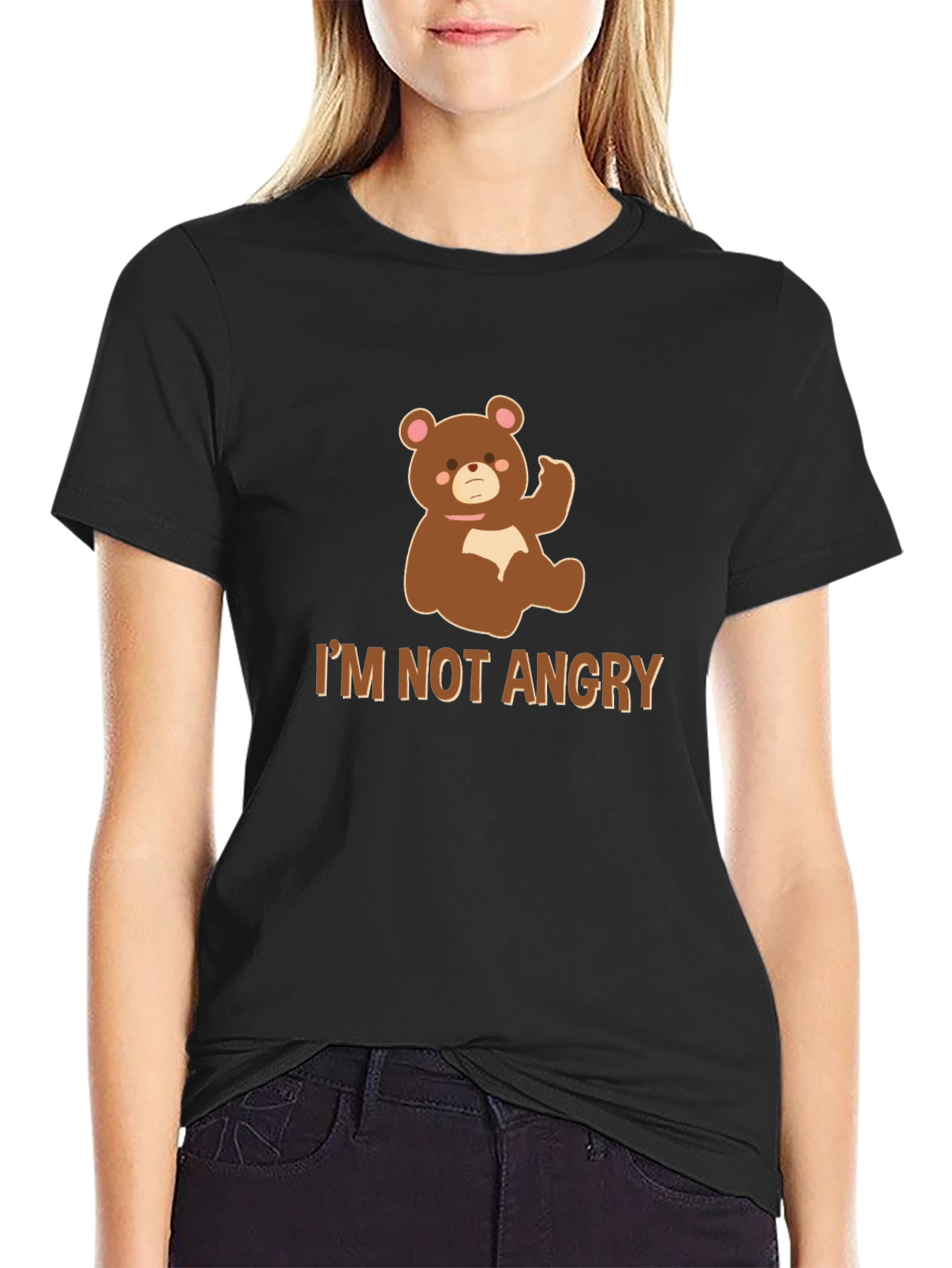 Black I'm Not Angry Bear T-Shirt - Funny Graphic Tee view 2