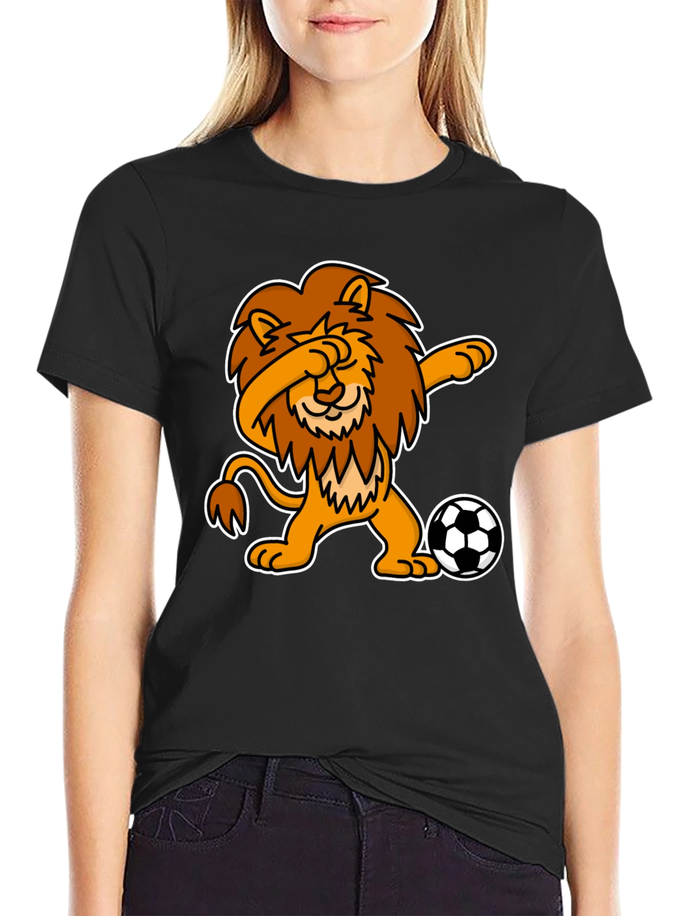 Black Dabbing Lion Soccer T-Shirt - Black view 2