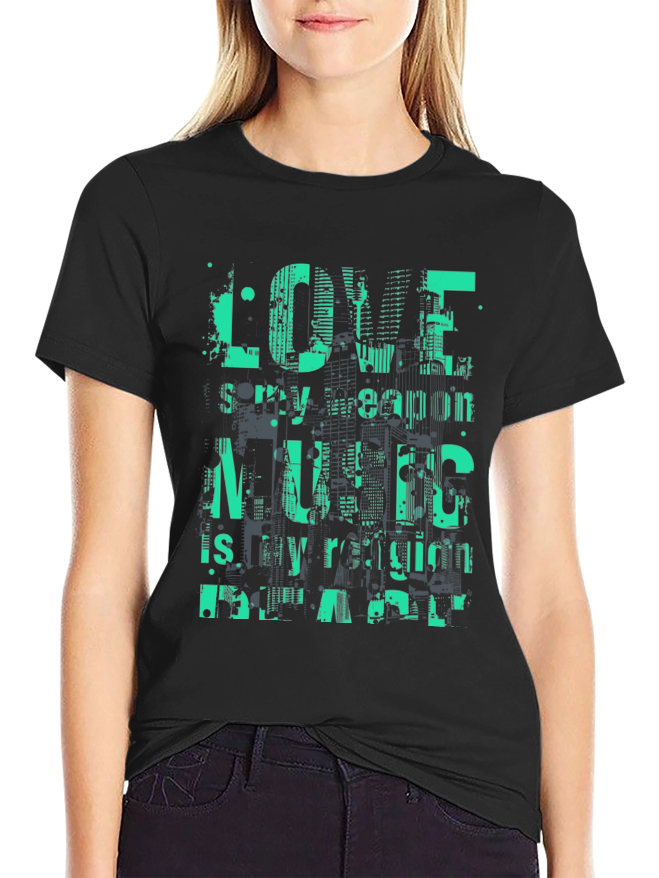 Black Urban Graphic Tee: Love is My Weapon Music is My Religion view 2