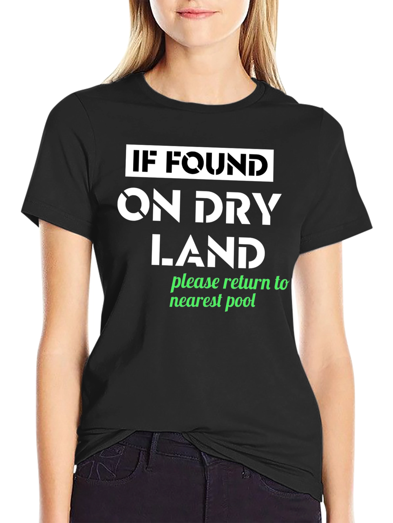 Black Funny Dry Land Pool T-Shirt view 2