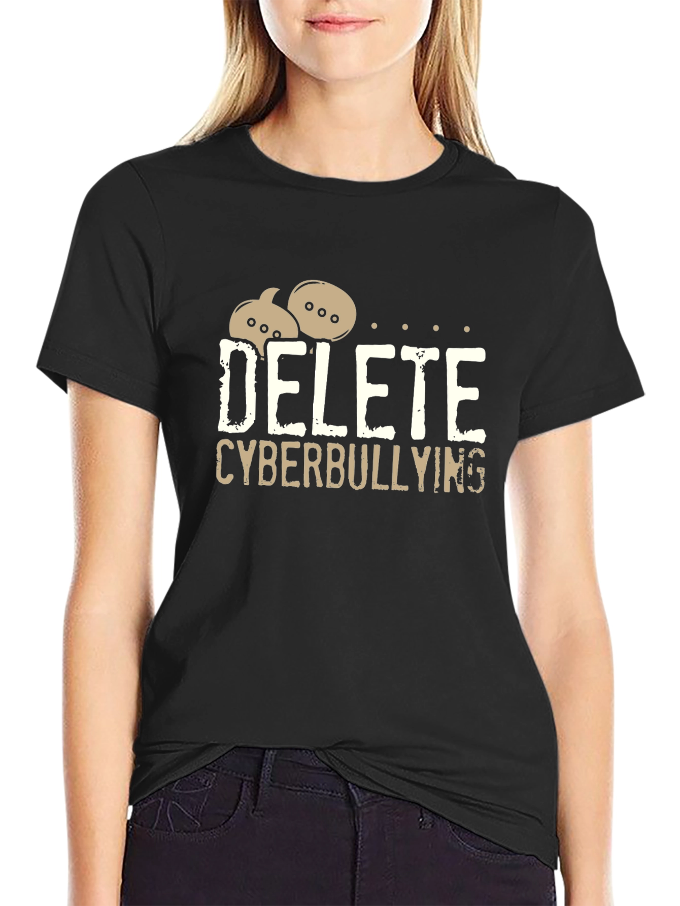 Black Delete Cyberbullying Black T-Shirt - Anti-Bullying Tee view 2