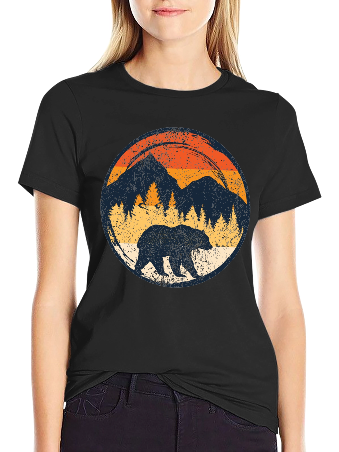 Black Retro Bear Mountain Black T-Shirt view 2